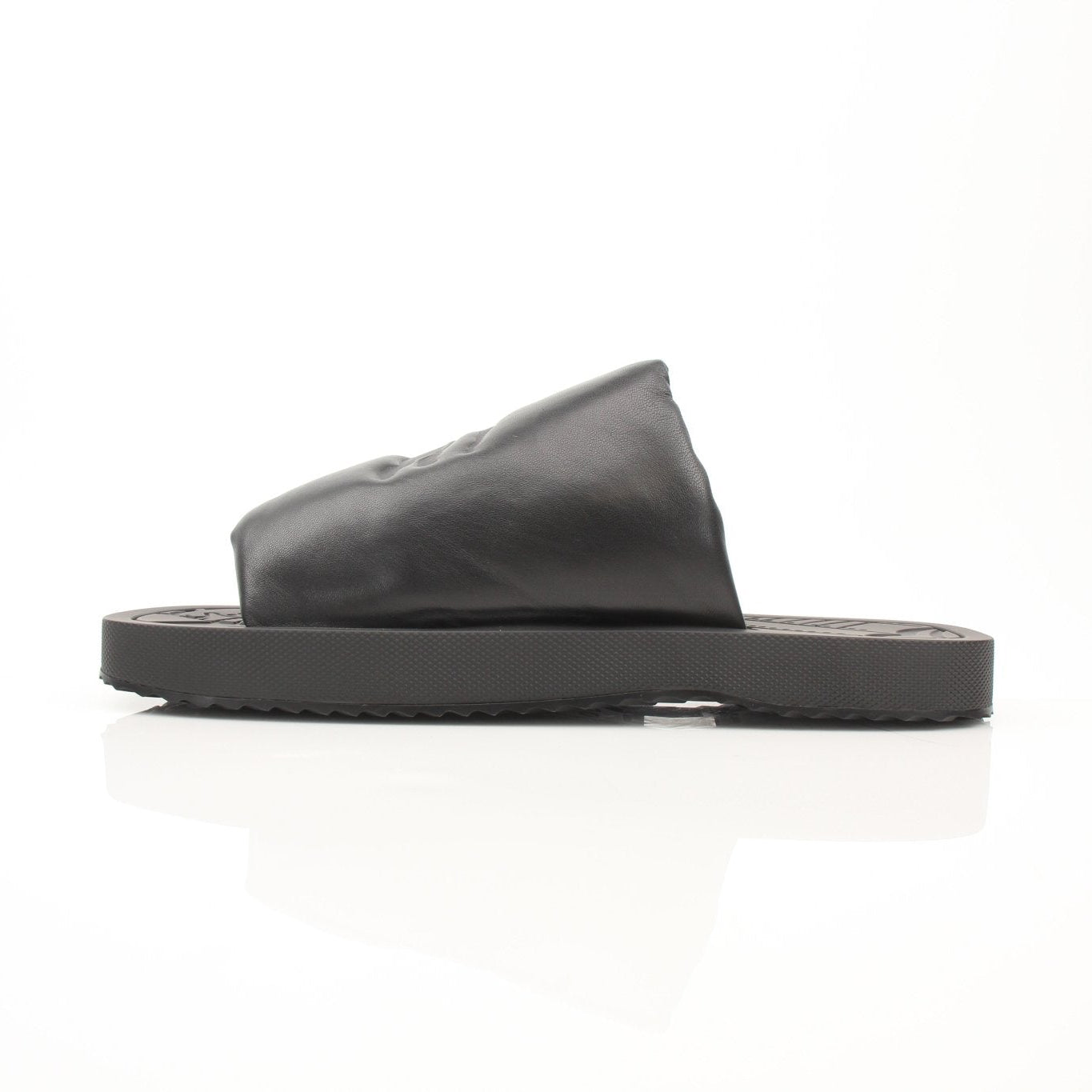 Gold & Beyond Burberry Knight Slab Black Sandals, stylish open-toe shoes with a sleek black design and chunky sole.