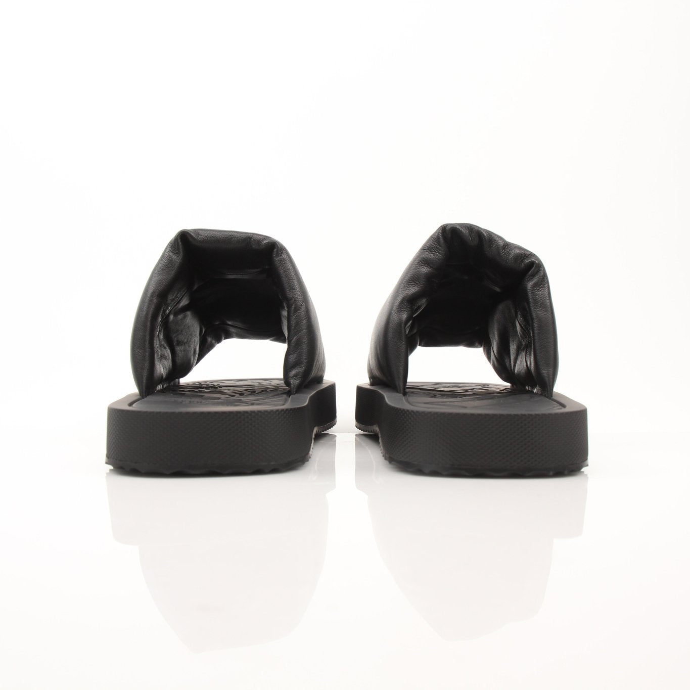 Gold & Beyond Burberry Knight Slab Black Sandals with thick straps and open toe design, stylish shoes for casual wear