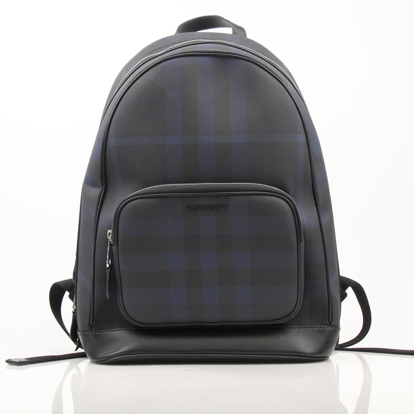 Gold & Beyond Burberry Blue Haymarket Check backpack, stylish travel bag with iconic plaid pattern and durable design.