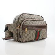 Gucci Ophidia GG Supreme medium beige and ebony belt bag with gold hardware and adjustable strap, stylish handbag accessory