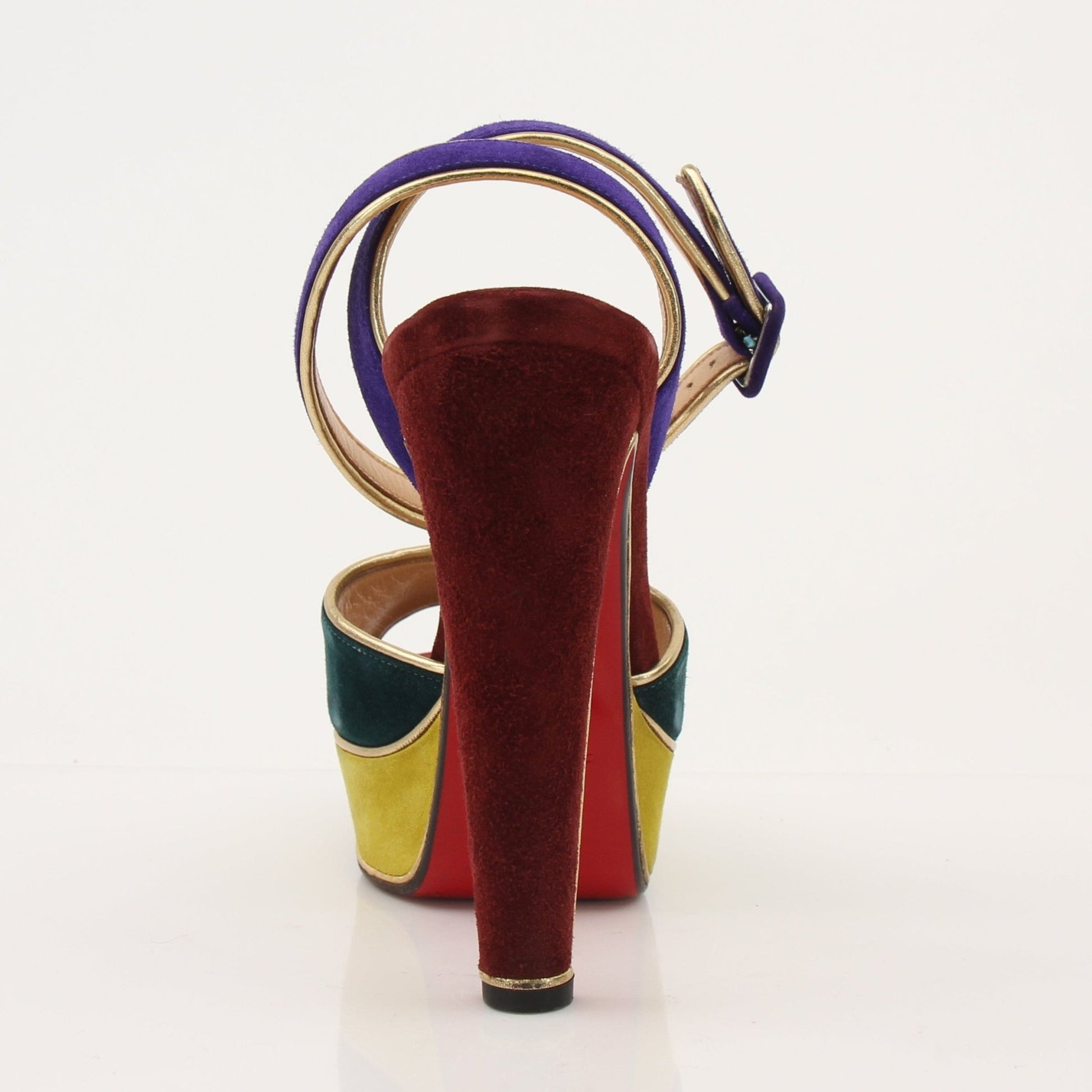Gold & Beyond Christian Louboutin LouLou Dance Platforms heels with gold accents and sleek design, shown from a side angle.