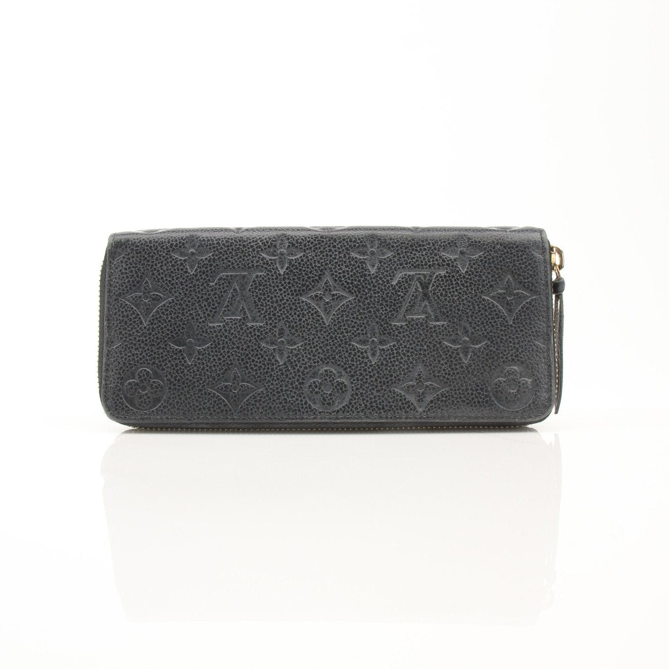 Louis Vuitton Clemence Empreinte wallet by Gold & Beyond, showcasing textured leather and gold-tone hardware on a sleek, stylish wallet.