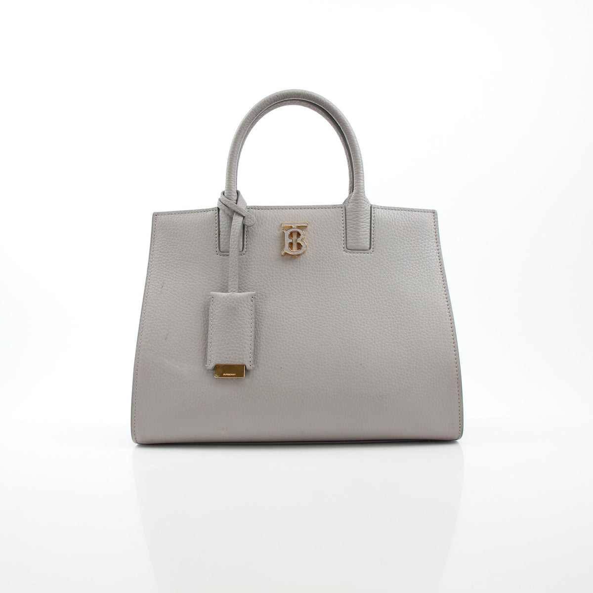 Burberry Mini Frances tote bag in light gray grainy leather, Gold & Beyond handbag