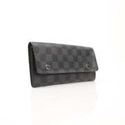 Louis Vuitton Portefeuille Marco Wallet with gold accents, showcasing multiple card slots and signature monogram pattern.
