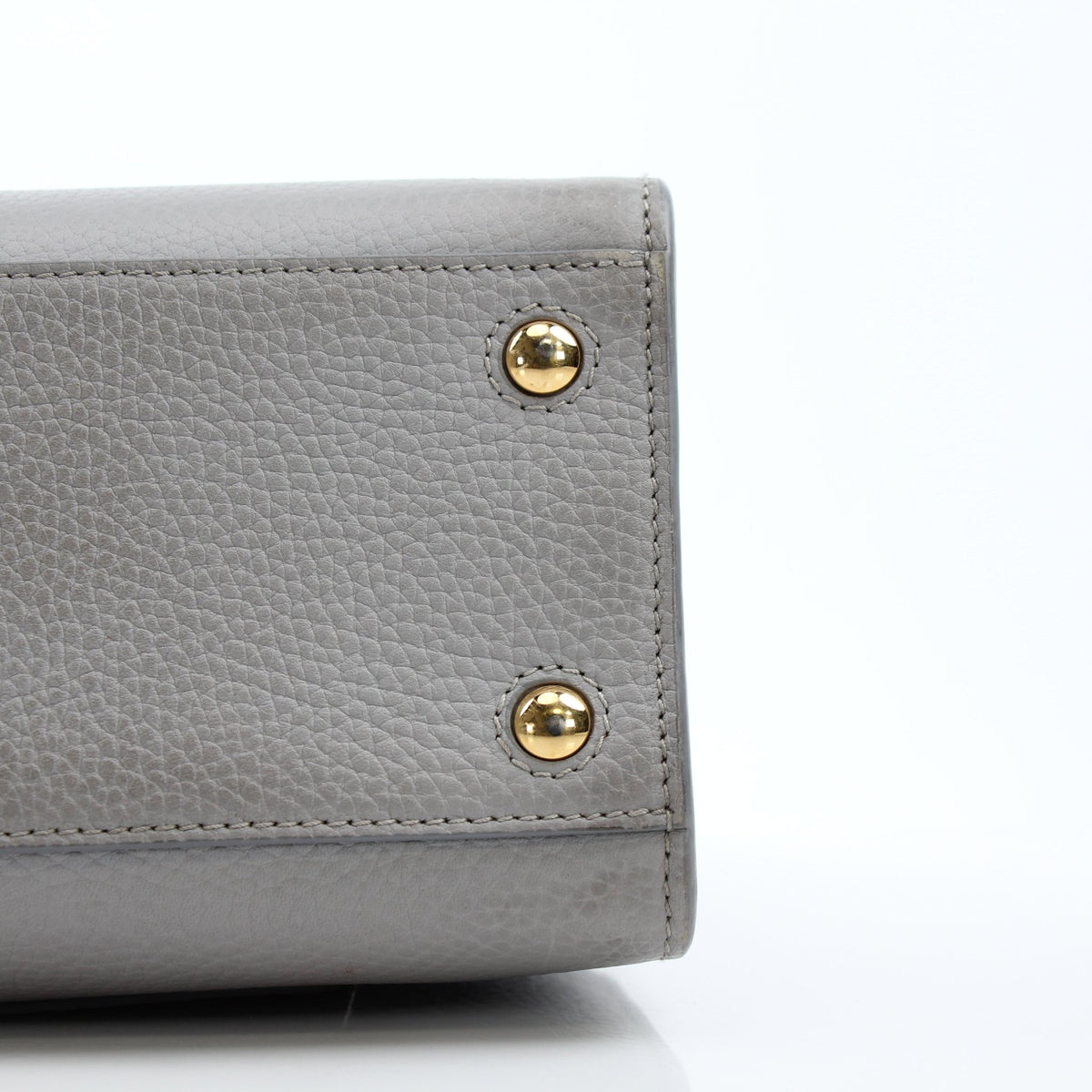 Burberry Mini Frances tote bag in light gray grainy leather, displayed by Gold & Beyond