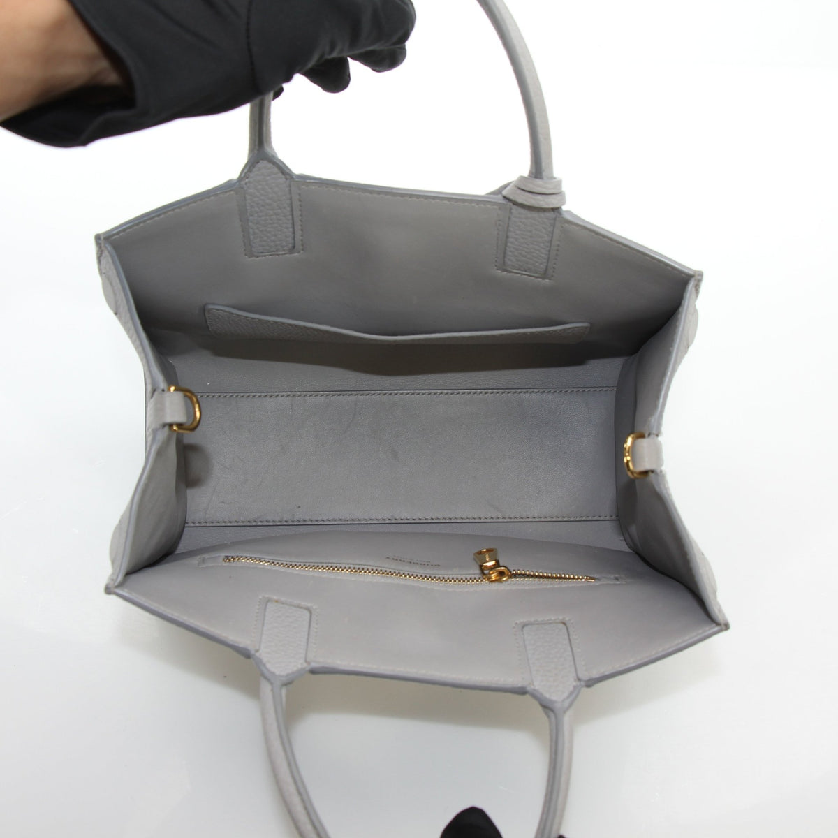 Burberry Mini Frances tote bag in light gray grainy leather, Gold & Beyond handbag