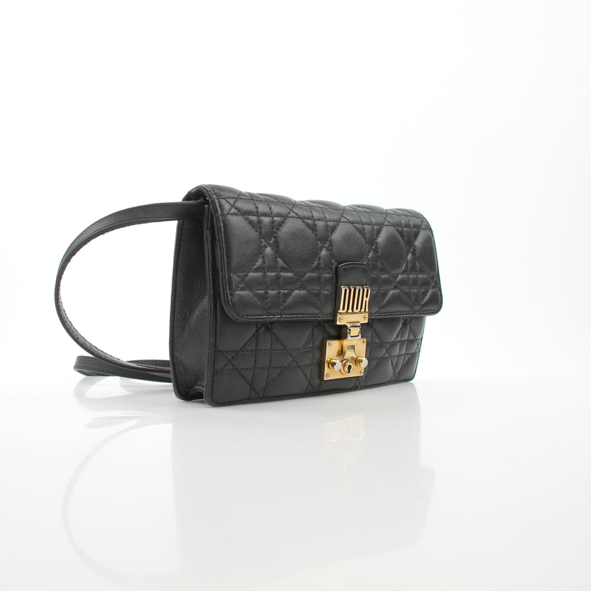 Black Christian Dior Dioraddict Cannage Mini Flap Bag with quilted design and chain strap