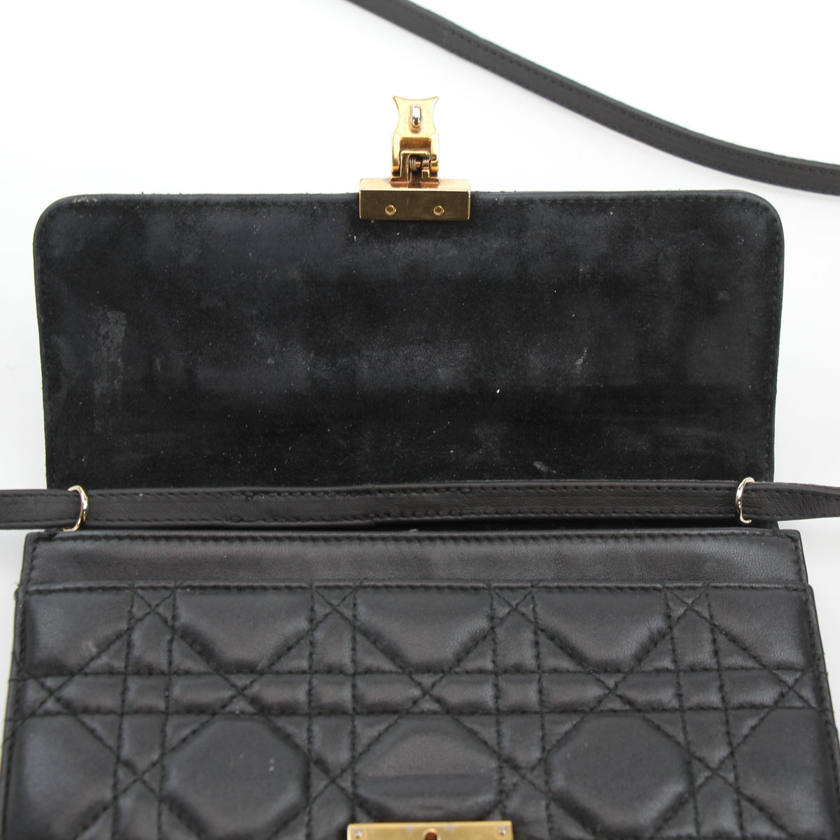 Christian Dior Dioraddict Cannage Mini Flap Bag in black, Gold & Beyond handbag profile