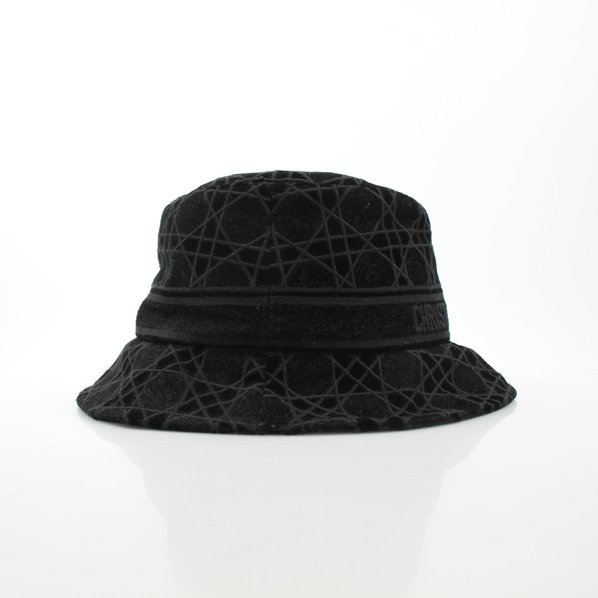 Christian Dior D-Bobby Cannage bucket hat in black, displayed front view by Gold & Beyond