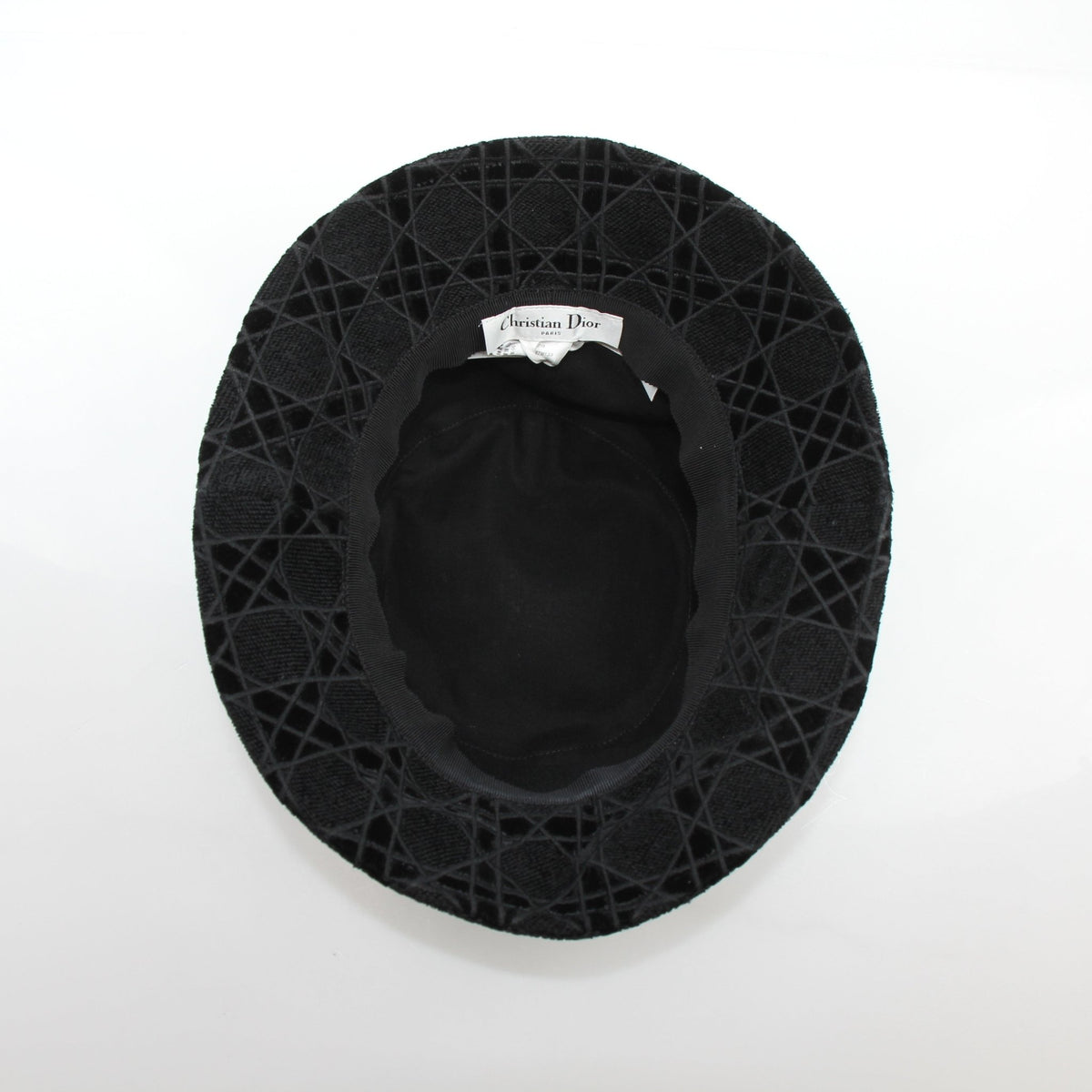 Christian Dior D-Bobby Cannage bucket hat in black, displayed front view.