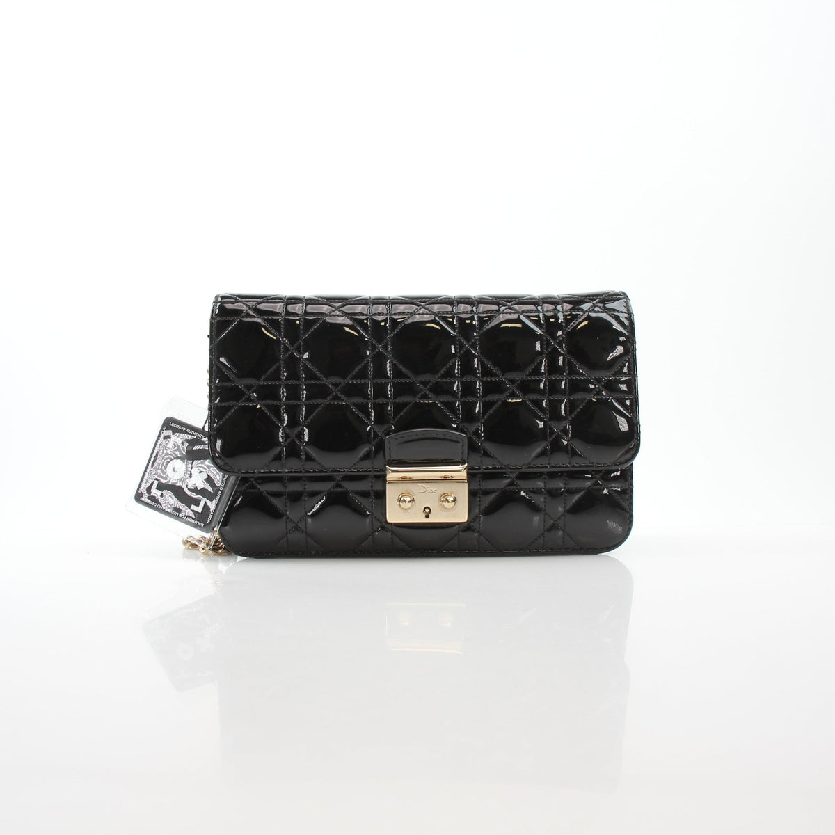 Christian Dior Miss Dior Promenade pouch in black patent Cannage leather, handbag by Gold & Beyond
