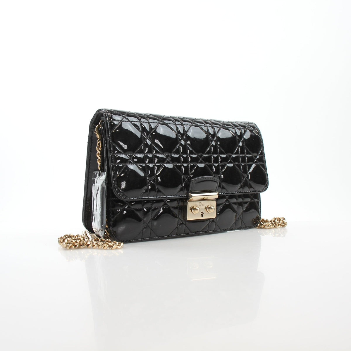 Christian Dior Miss Dior Promenade pouch in black patent Cannage leather, handbag view