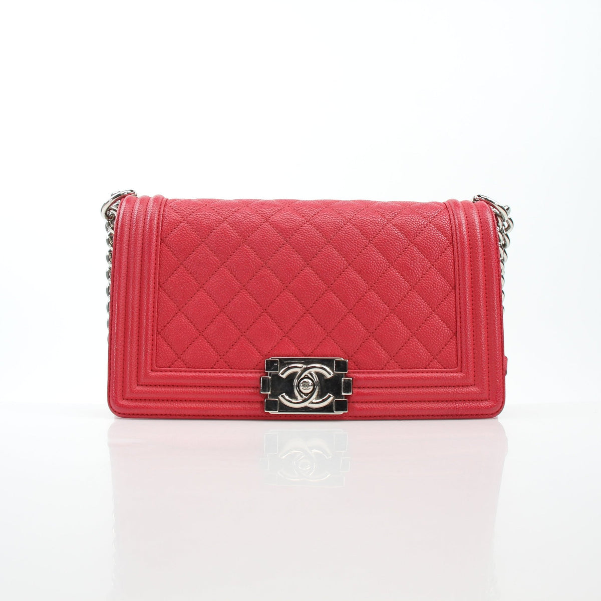 Chanel Boy Bag red quilted caviar leather handbag by Gold & Beyond