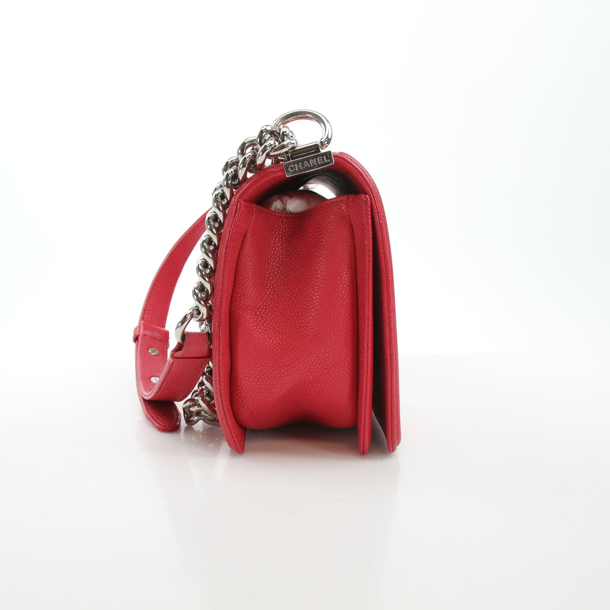 Red quilted caviar leather Chanel Boy handbag by Gold & Beyond