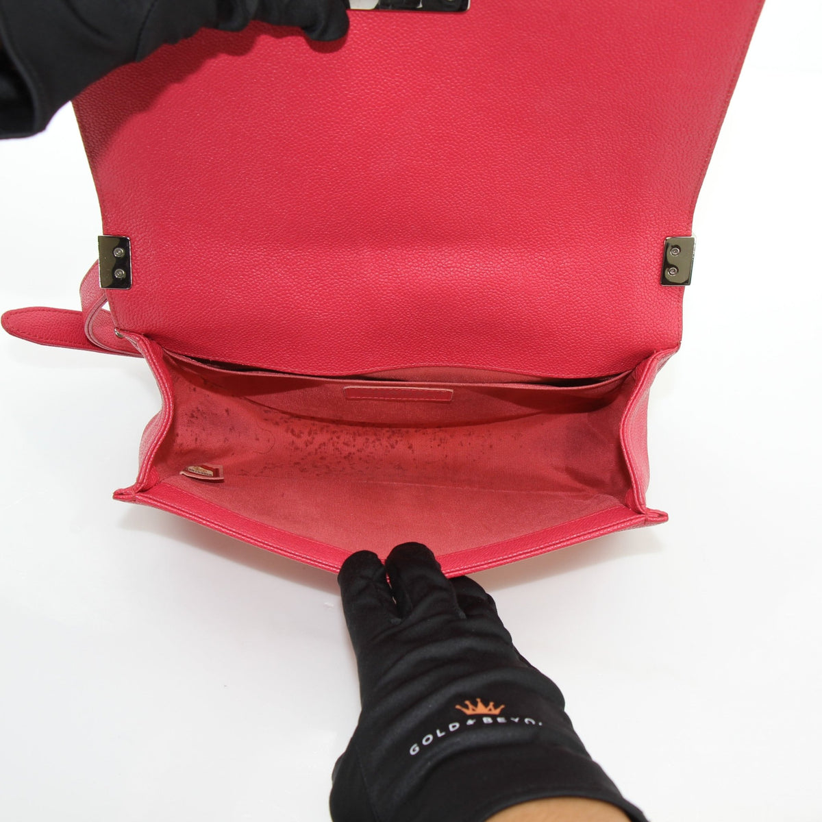 Chanel Boy Bag red quilted caviar leather handbag by Gold & Beyond