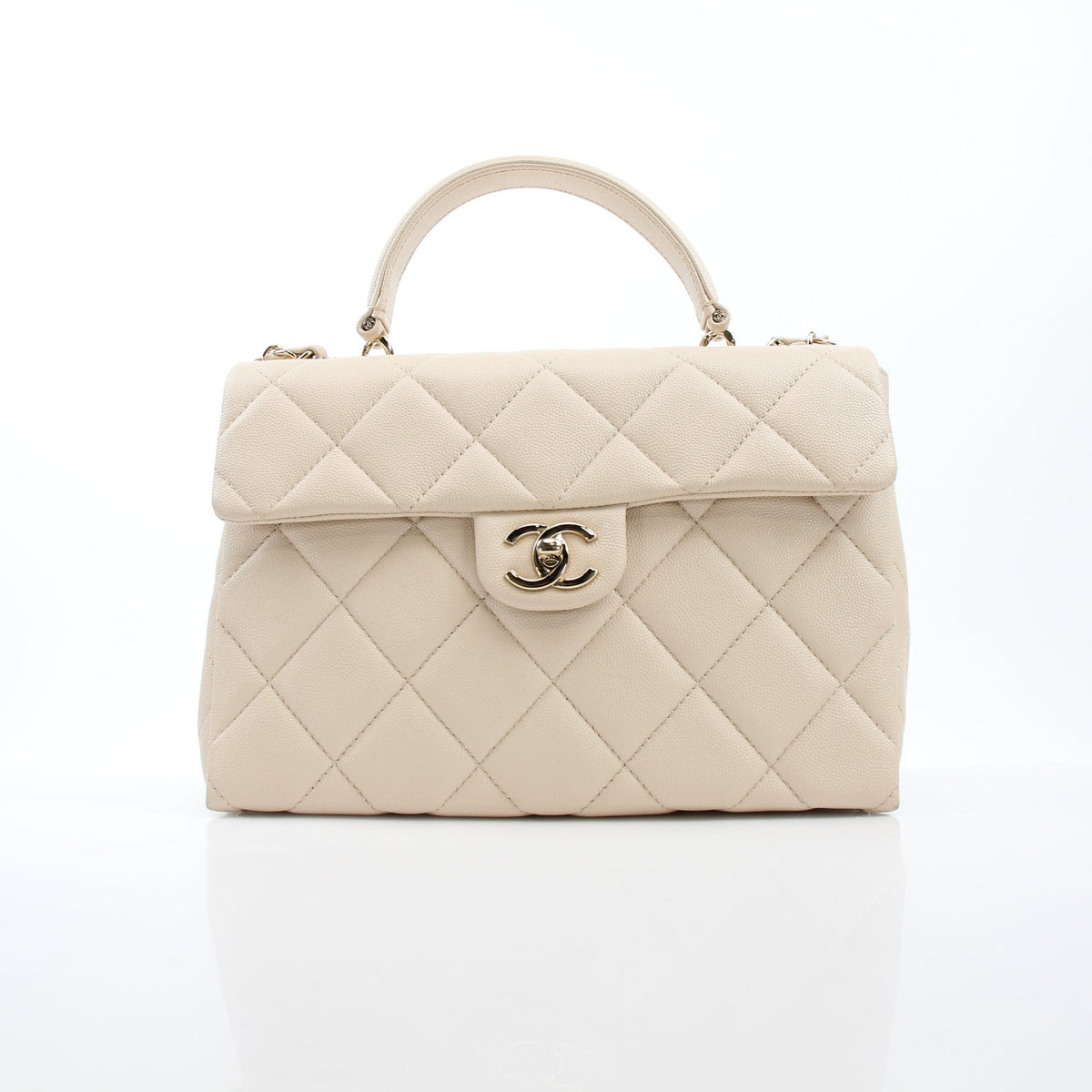 Beige Chanel Mini Flap Bag with Top Handle and Retro Twist detail, Gold & Beyond handbag