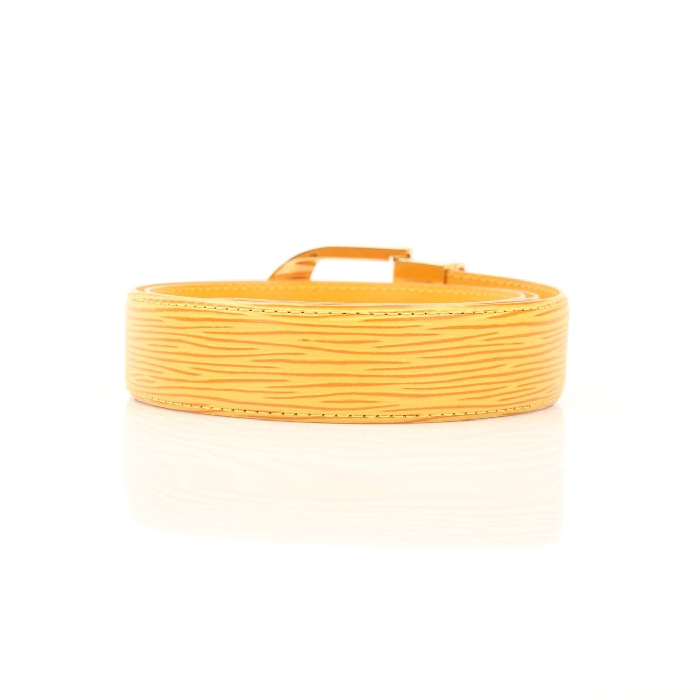 Louis Vuitton yellow belt from Gold & Beyond accessories collection, featuring a stylish design with a prominent buckle.
