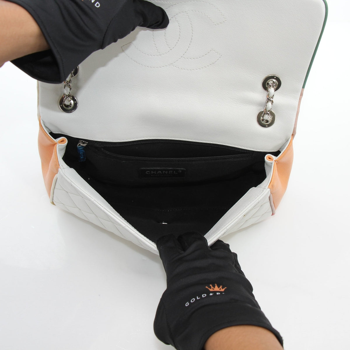Chanel Paris-Cuba medium flap handbag in white multicolor with chain strap, by Gold & Beyond