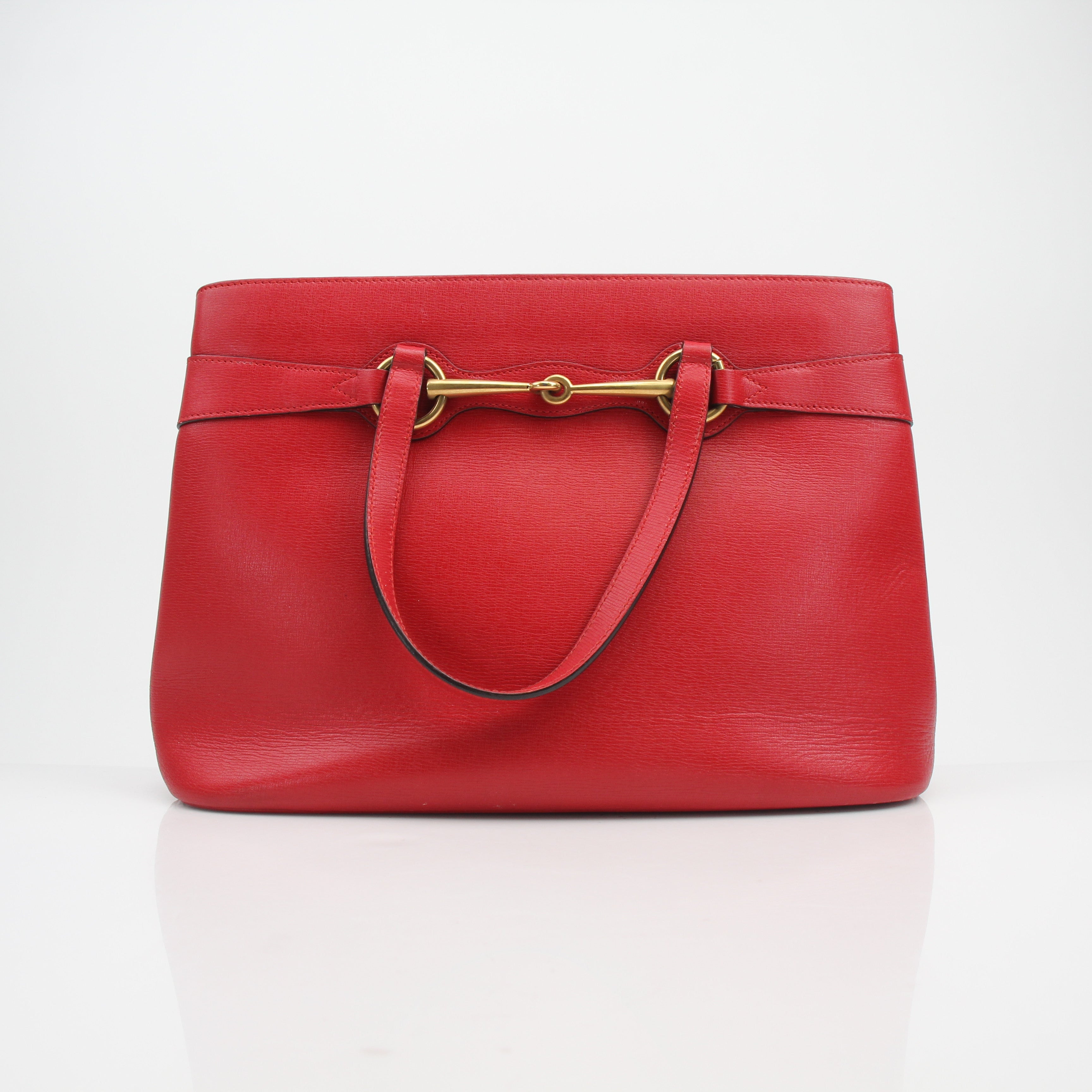 Gucci Red Leather Horsebit 2-Way Tote Bag
