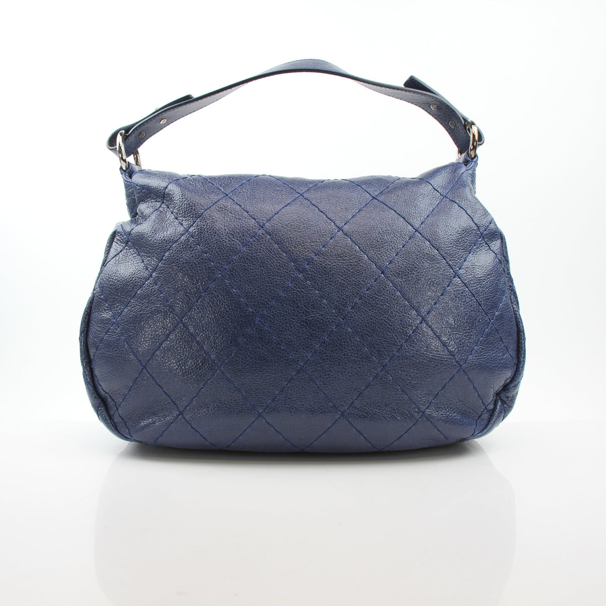 Blue glazed calfskin XL On The Road flap handbag with chain strap and flap closure