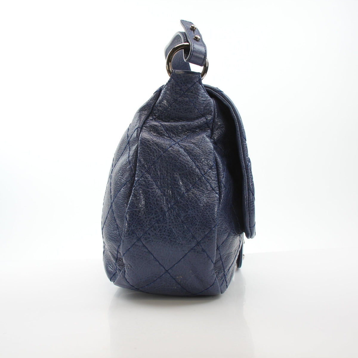 Chanel blue glazed calfskin XL On The Road flap bag with chain strap and silver-tone hardware