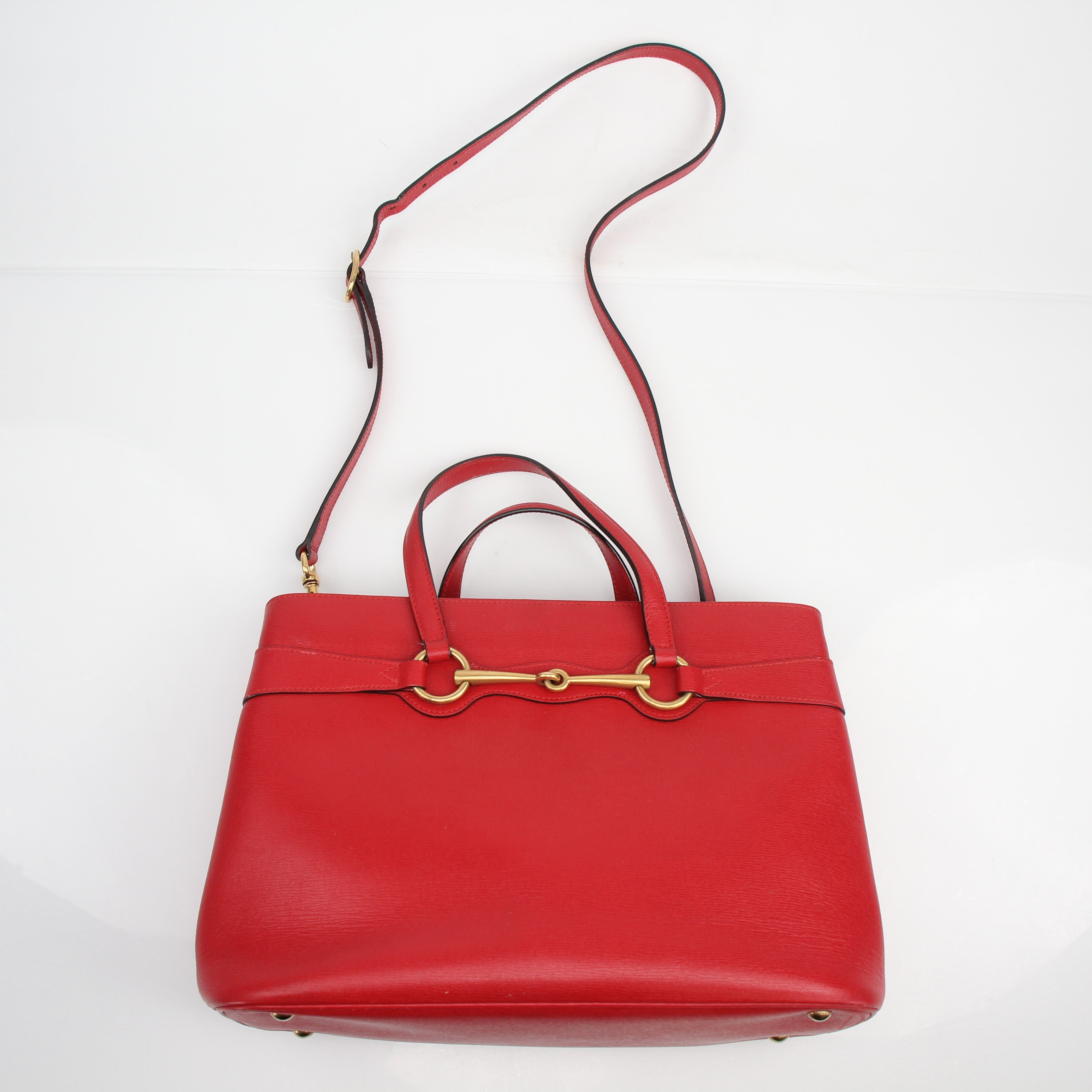 Gucci Red Leather Horsebit 2-Way Tote Bag