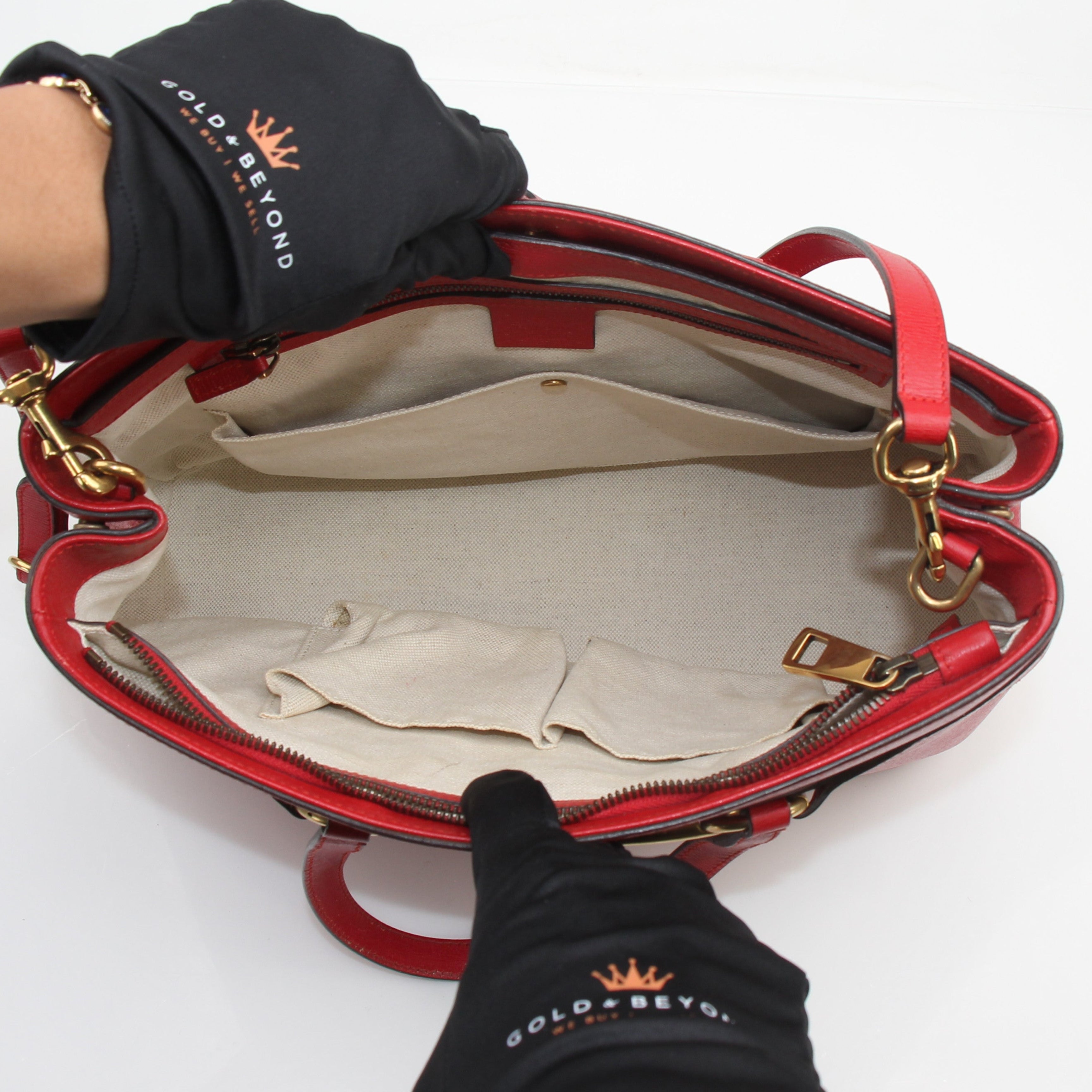Gucci Red Leather Horsebit 2-Way Tote Bag