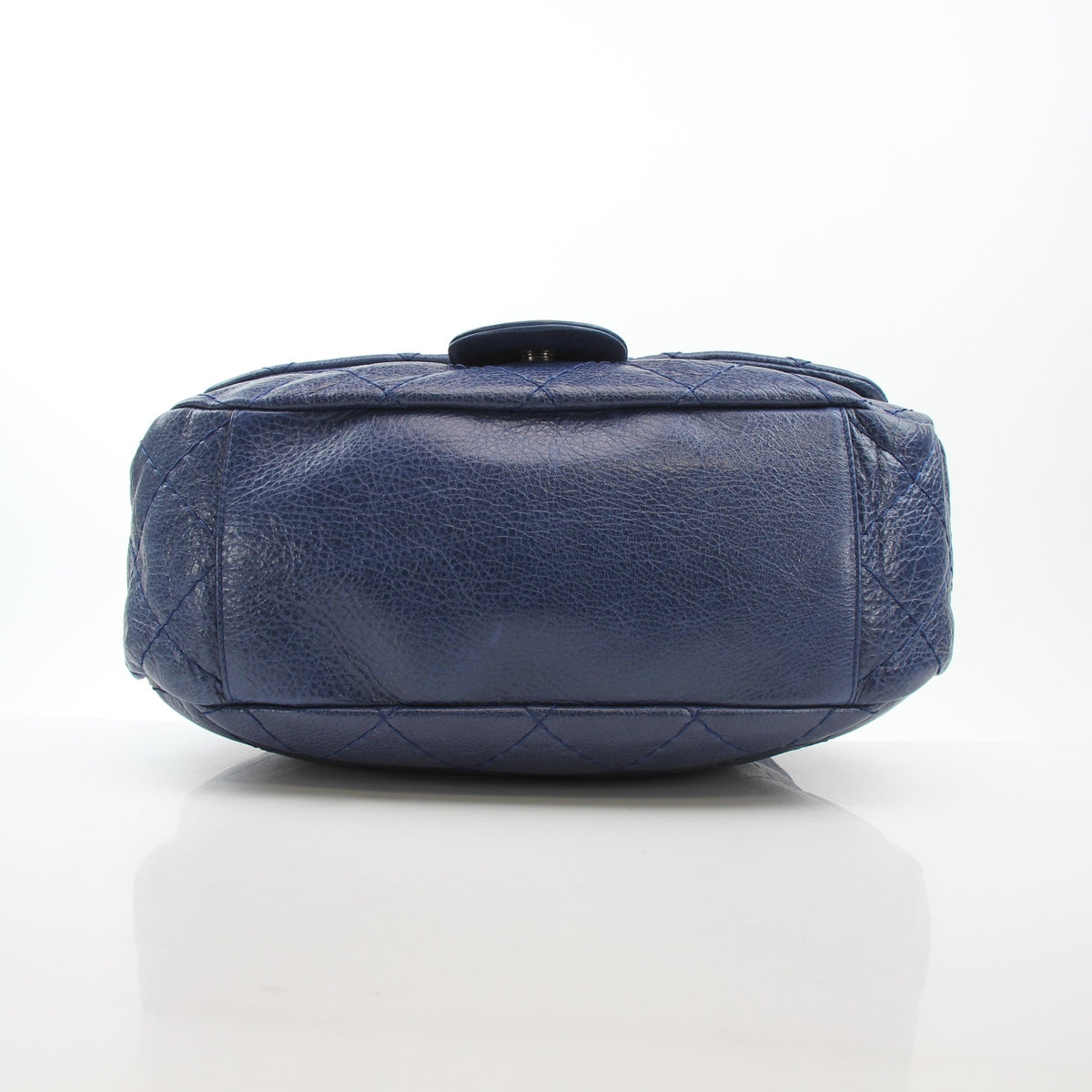 Blue glazed calfskin XL flap handbag with chain strap and interlocking CC turn-lock detail, front view