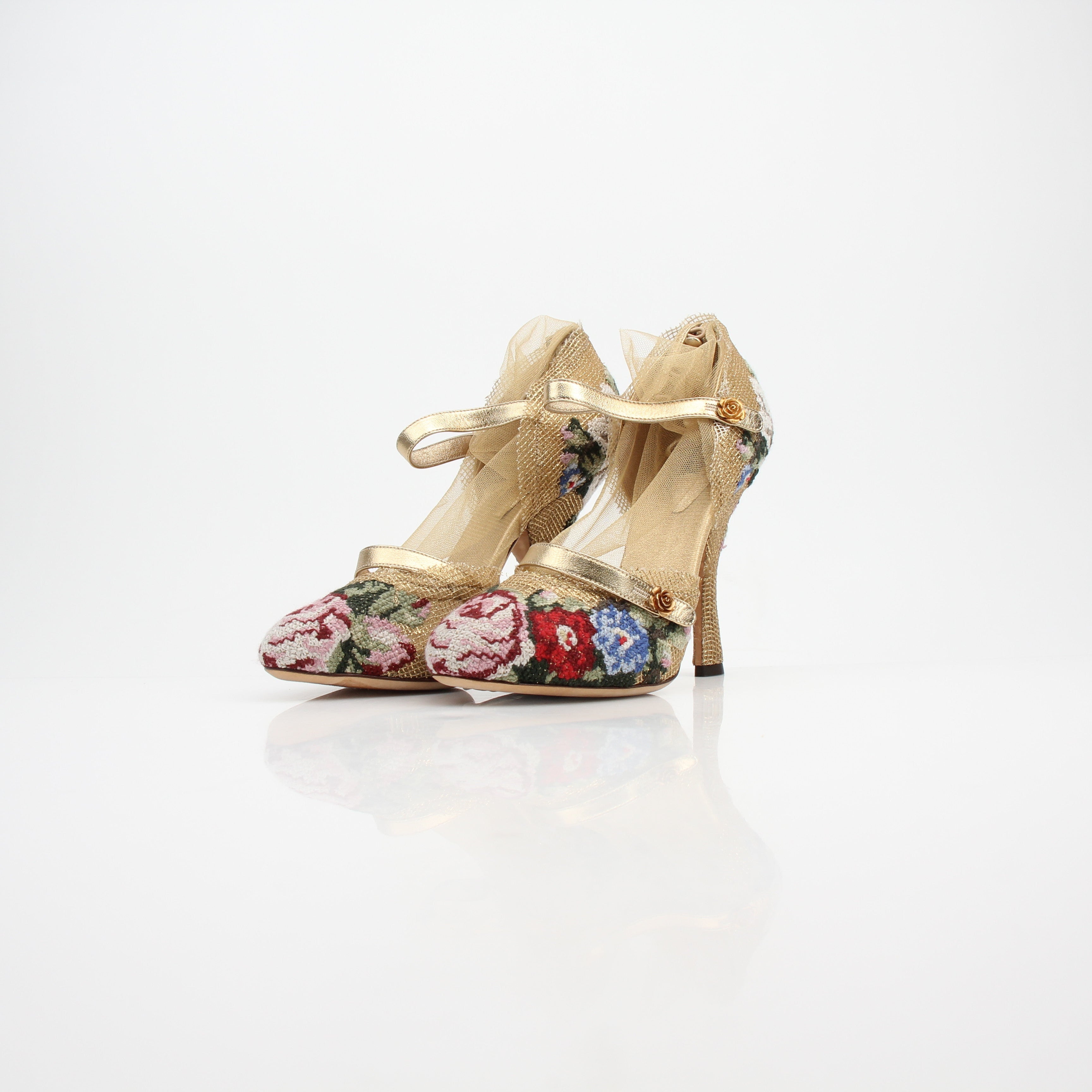 Dolce & Gabbana Floral Mesh Mary Jane Heels