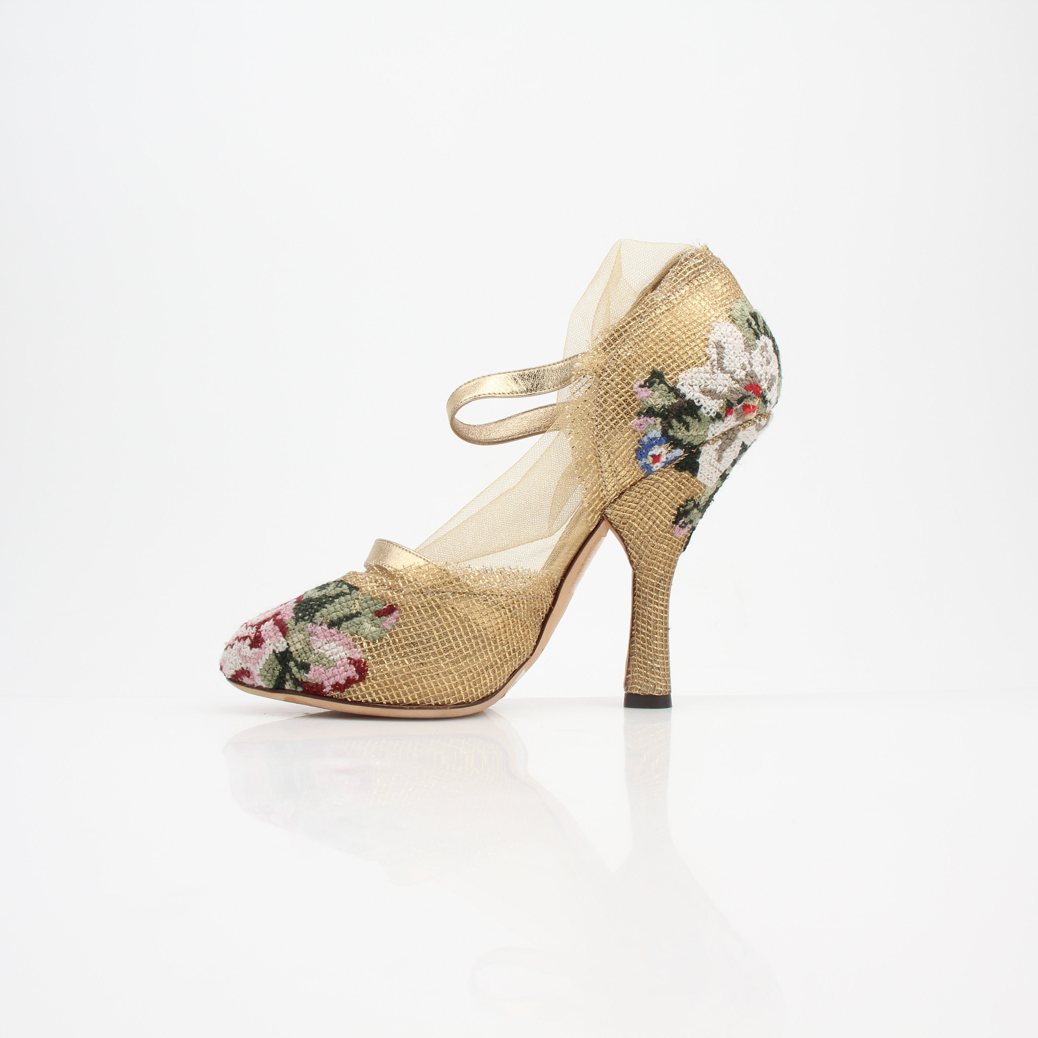 Dolce & Gabbana Floral Mesh Mary Jane Heels