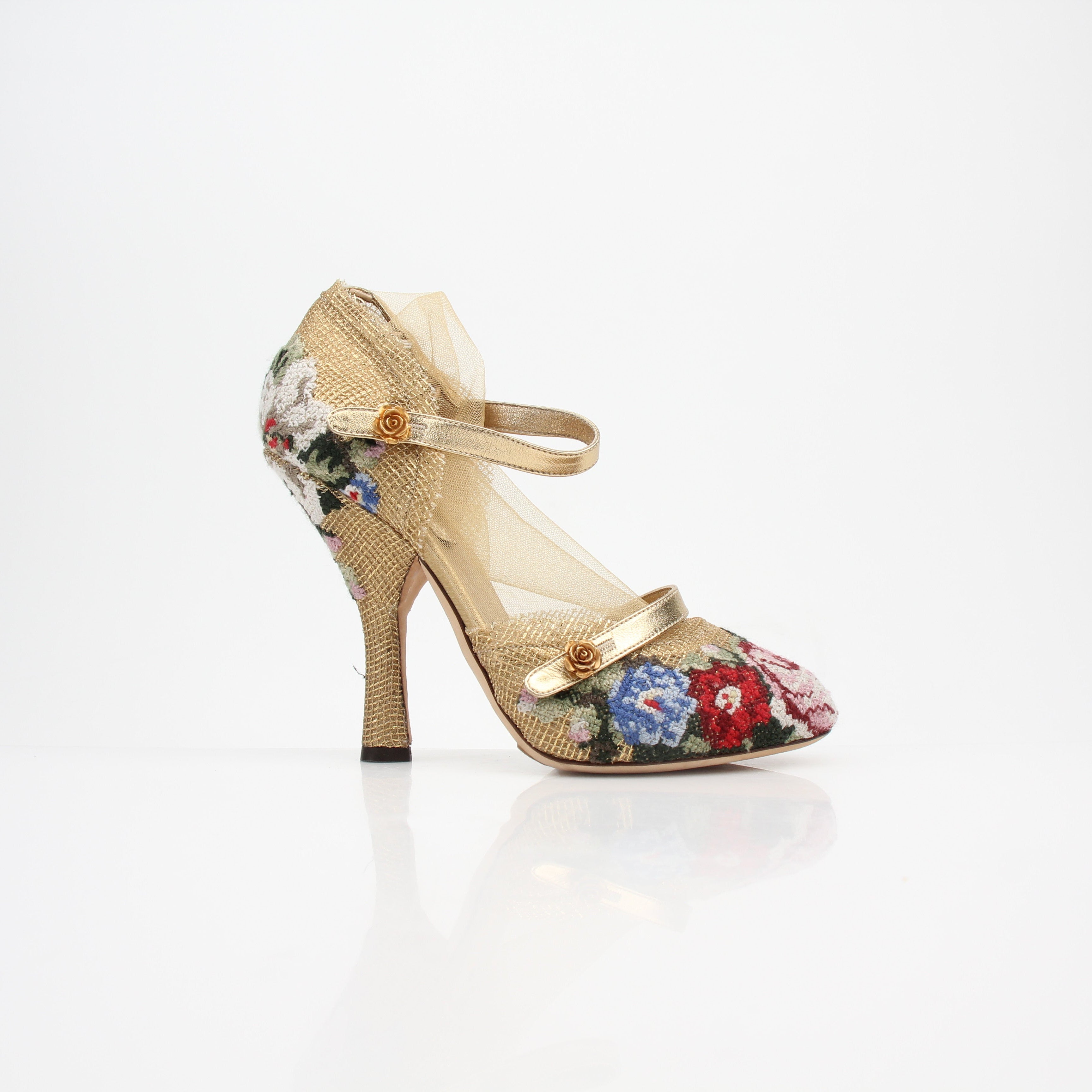 Dolce & Gabbana Floral Mesh Mary Jane Heels