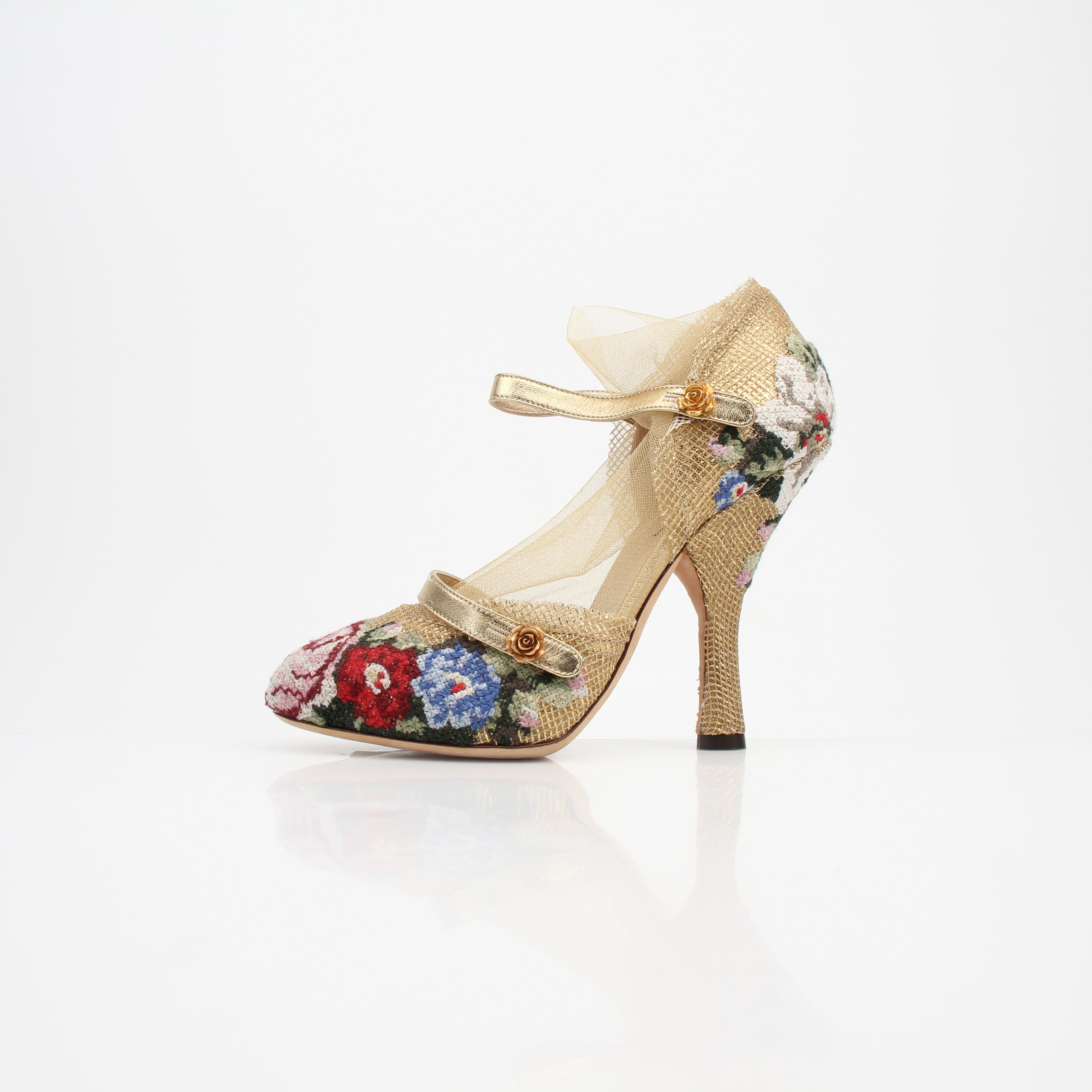 Dolce & Gabbana Floral Mesh Mary Jane Heels