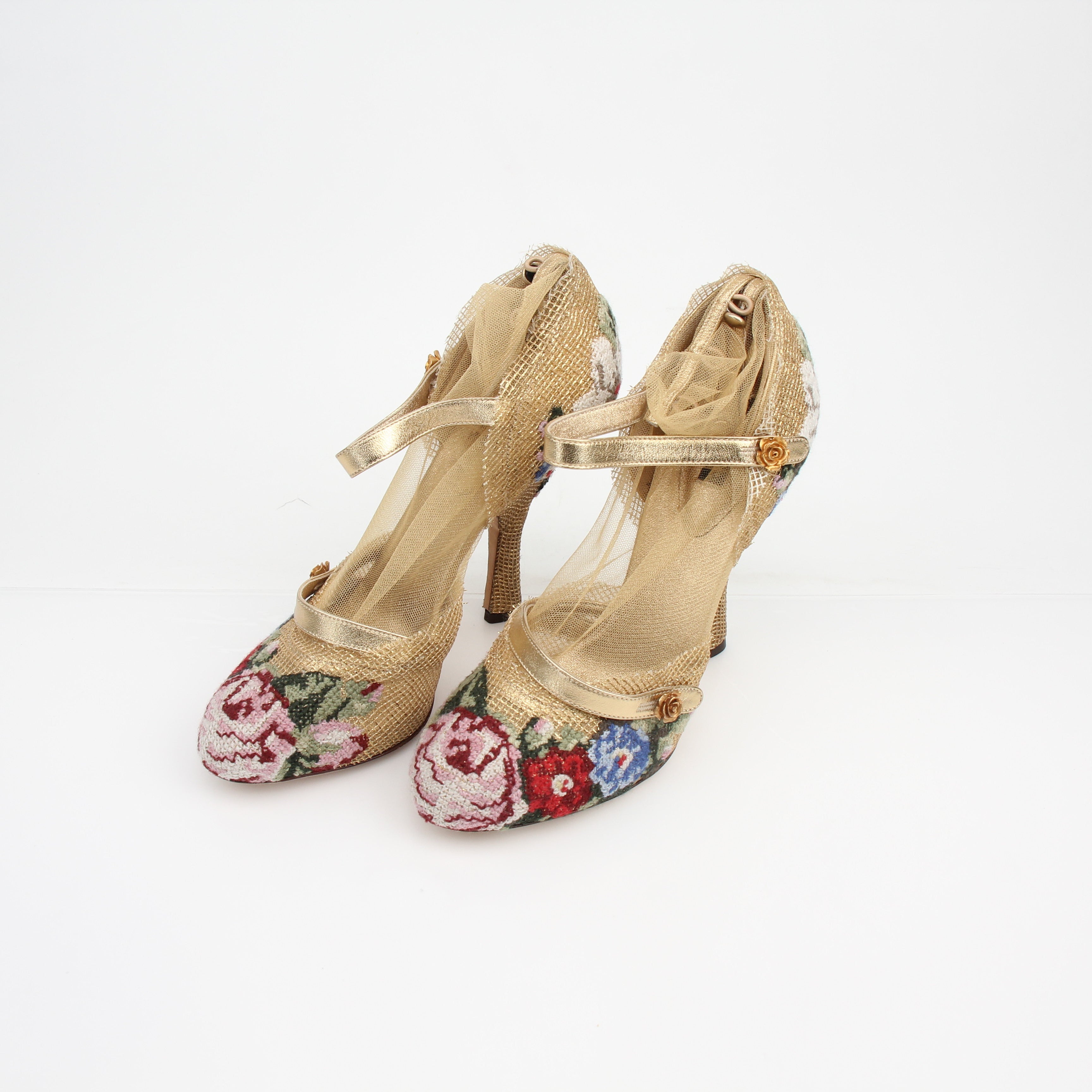 Dolce & Gabbana Floral Mesh Mary Jane Heels