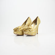 Dolce & Gabbana Brocade Bow Peep-Toe Heels