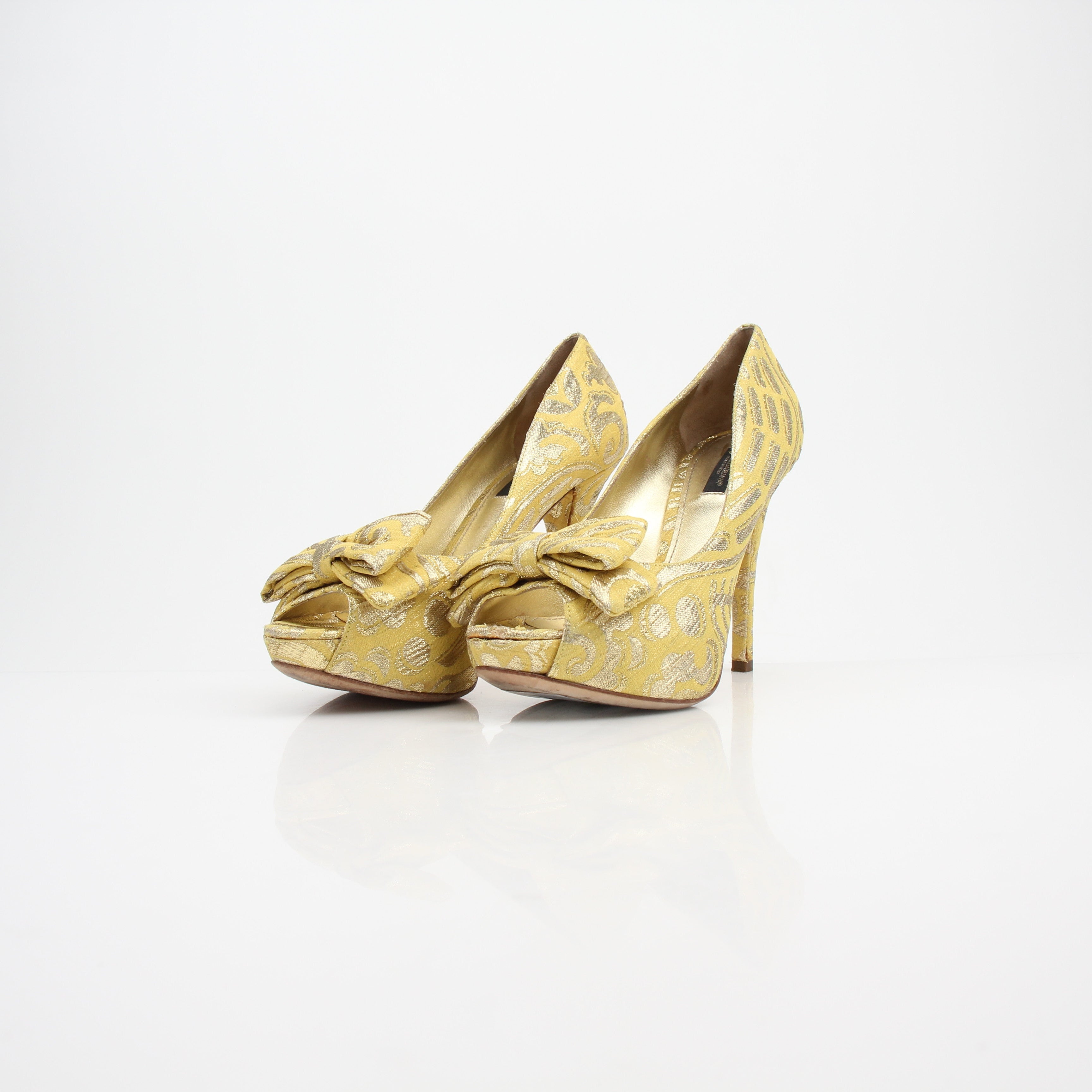 Dolce & Gabbana Brocade Bow Peep-Toe Heels
