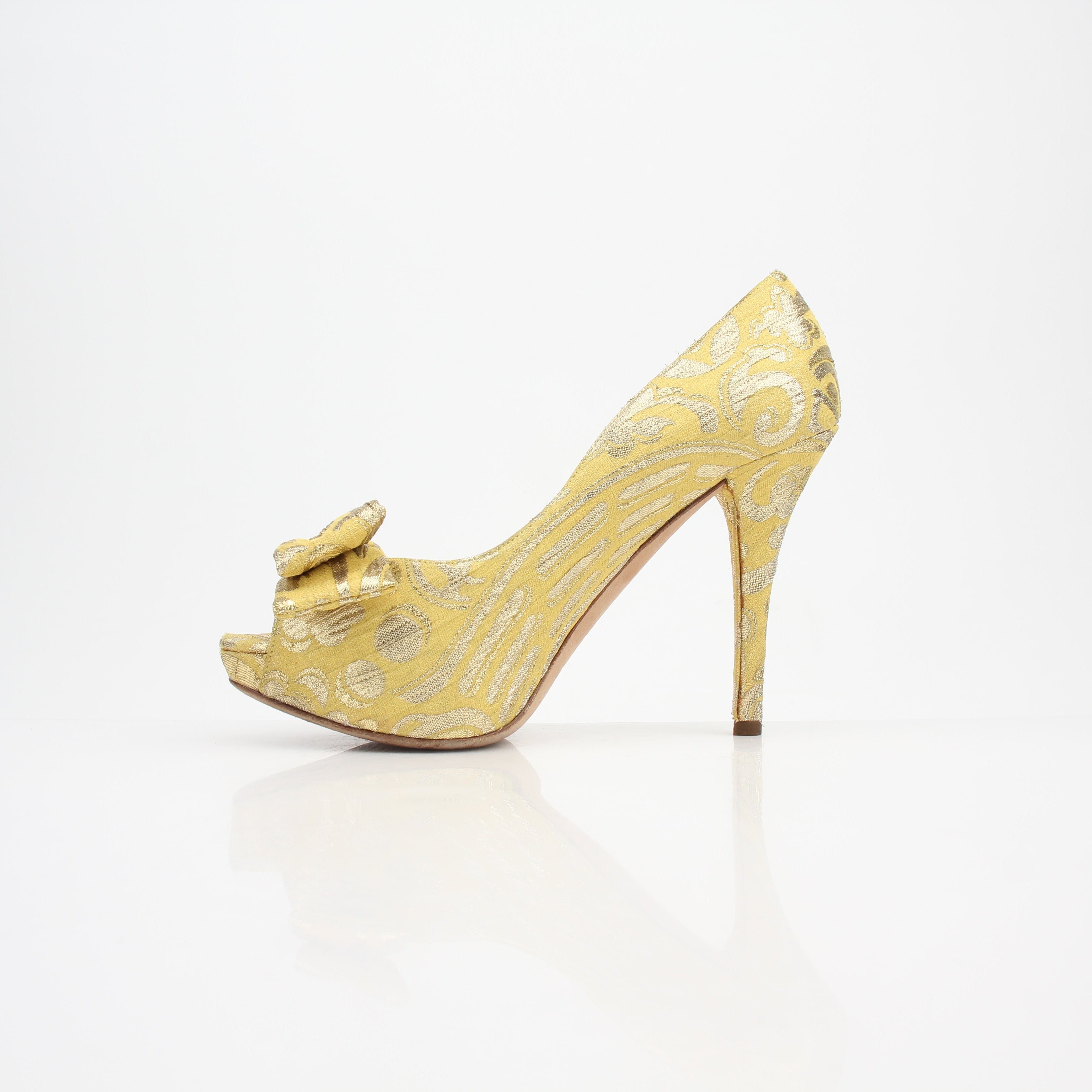 Dolce & Gabbana Brocade Bow Peep-Toe Heels