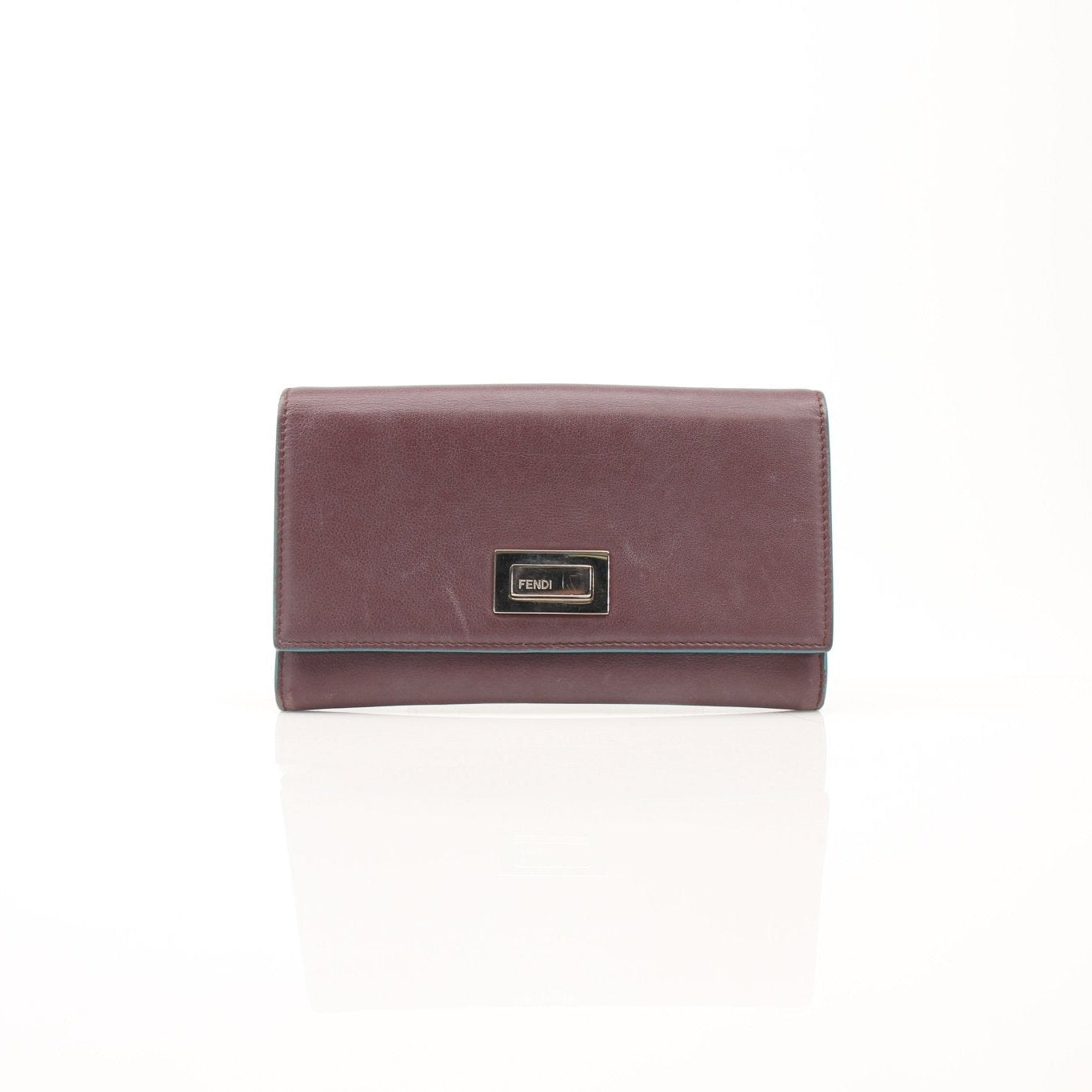 Fendi burgundy continental wallet by Gold & Beyond, featuring a leather design with multiple card slots and a compact silhouette.