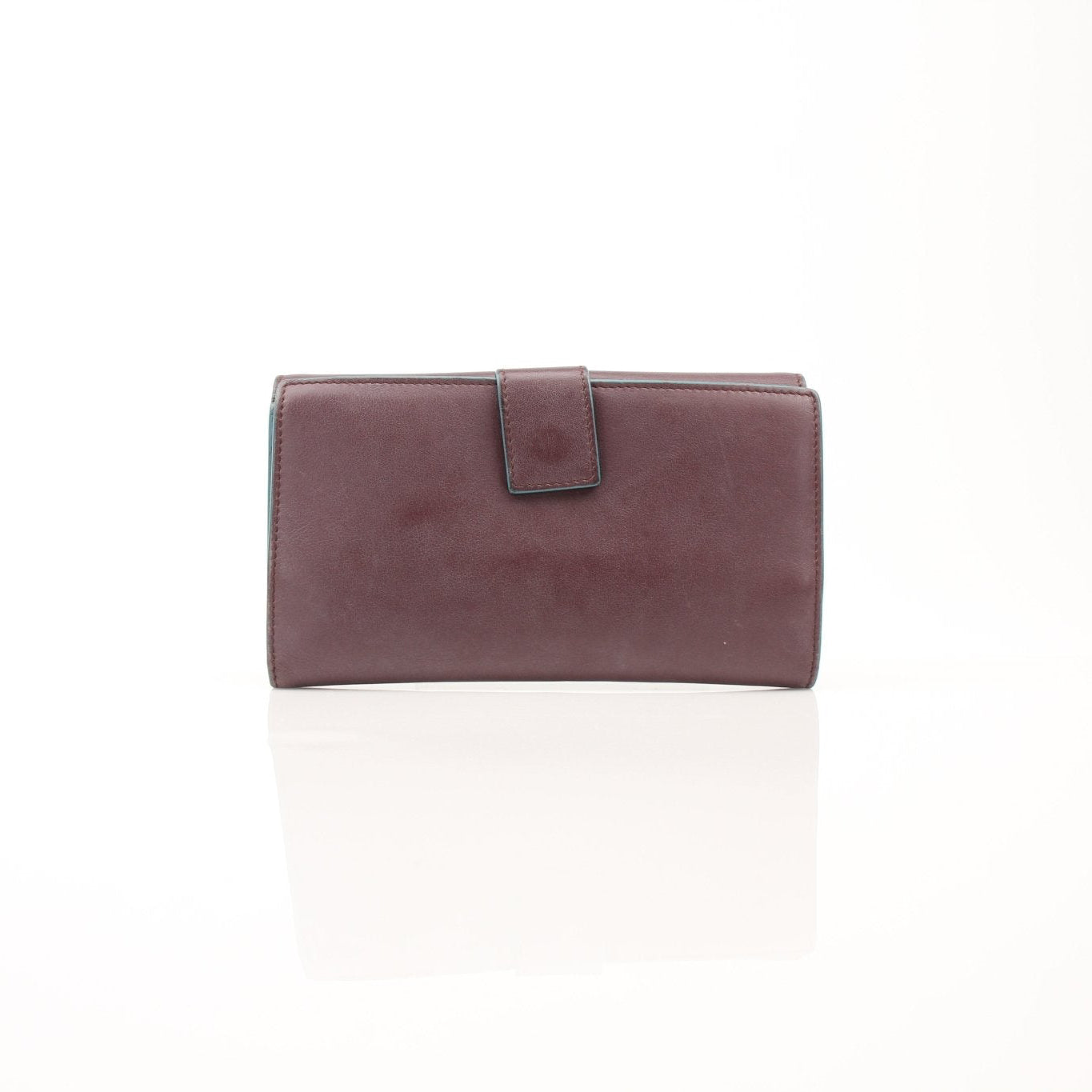 Fendi burgundy continental wallet with gold accents, featuring multiple card slots and a sleek leather design.