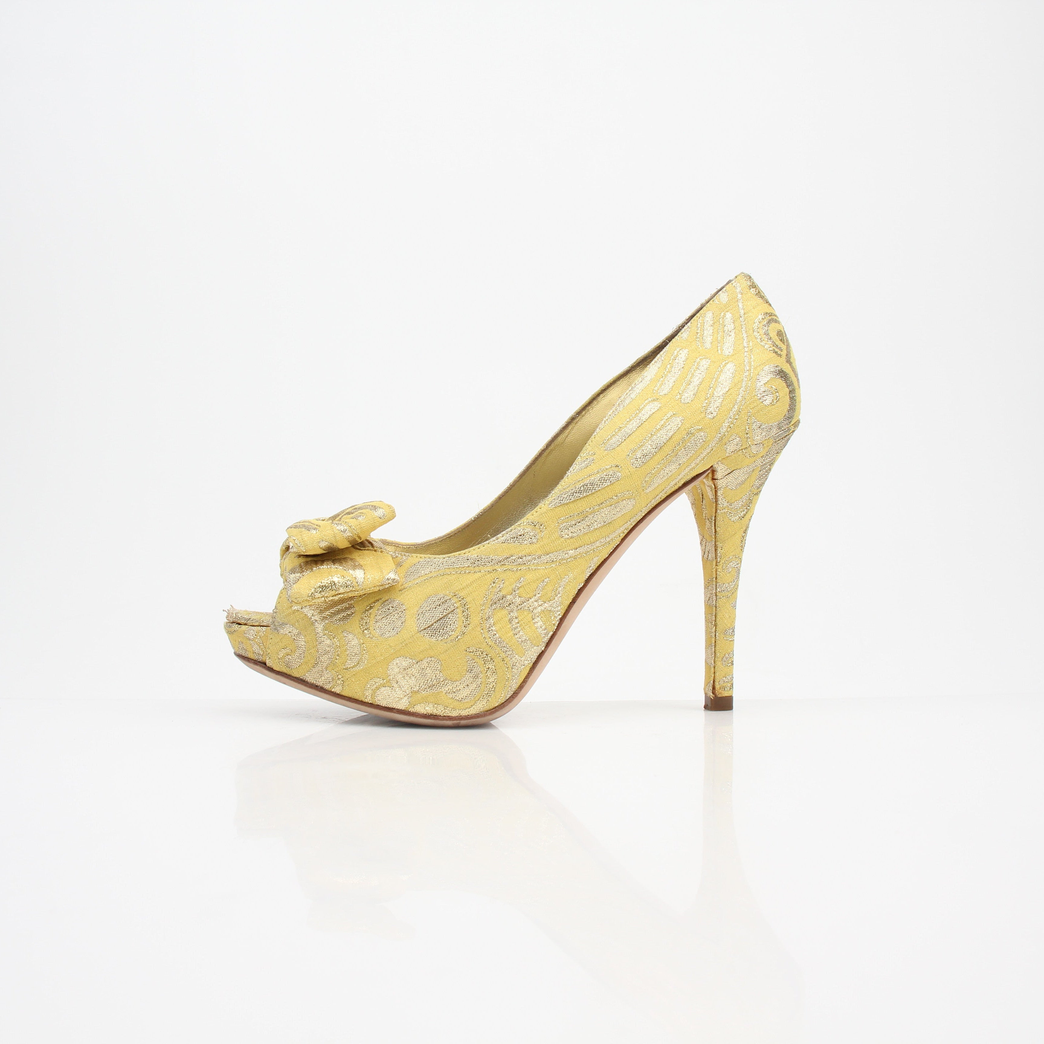 Dolce & Gabbana Brocade Bow Peep-Toe Heels
