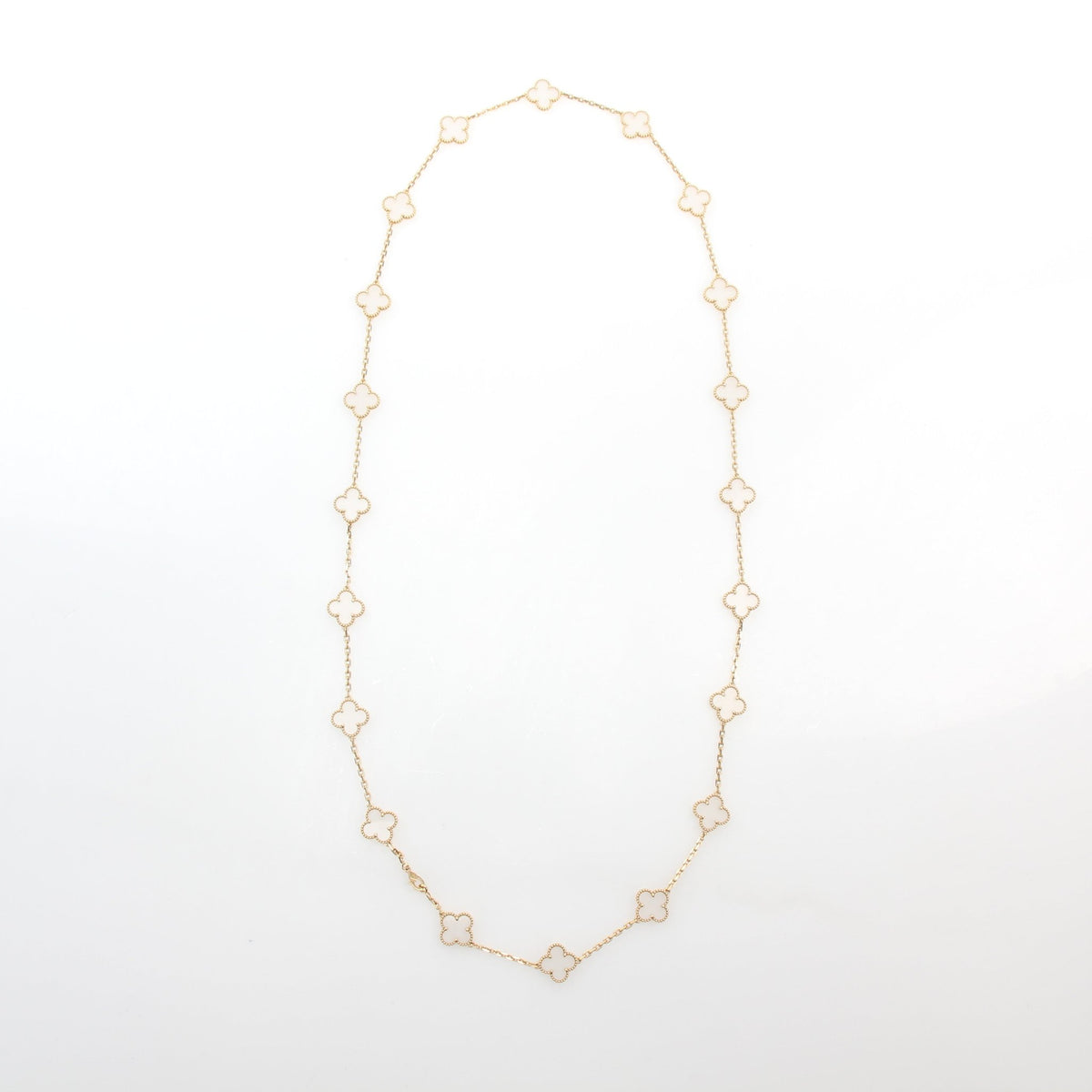 Van Cleef & Arpels Vintage Alhambra rock crystal 20-motif long necklace jewelry display
