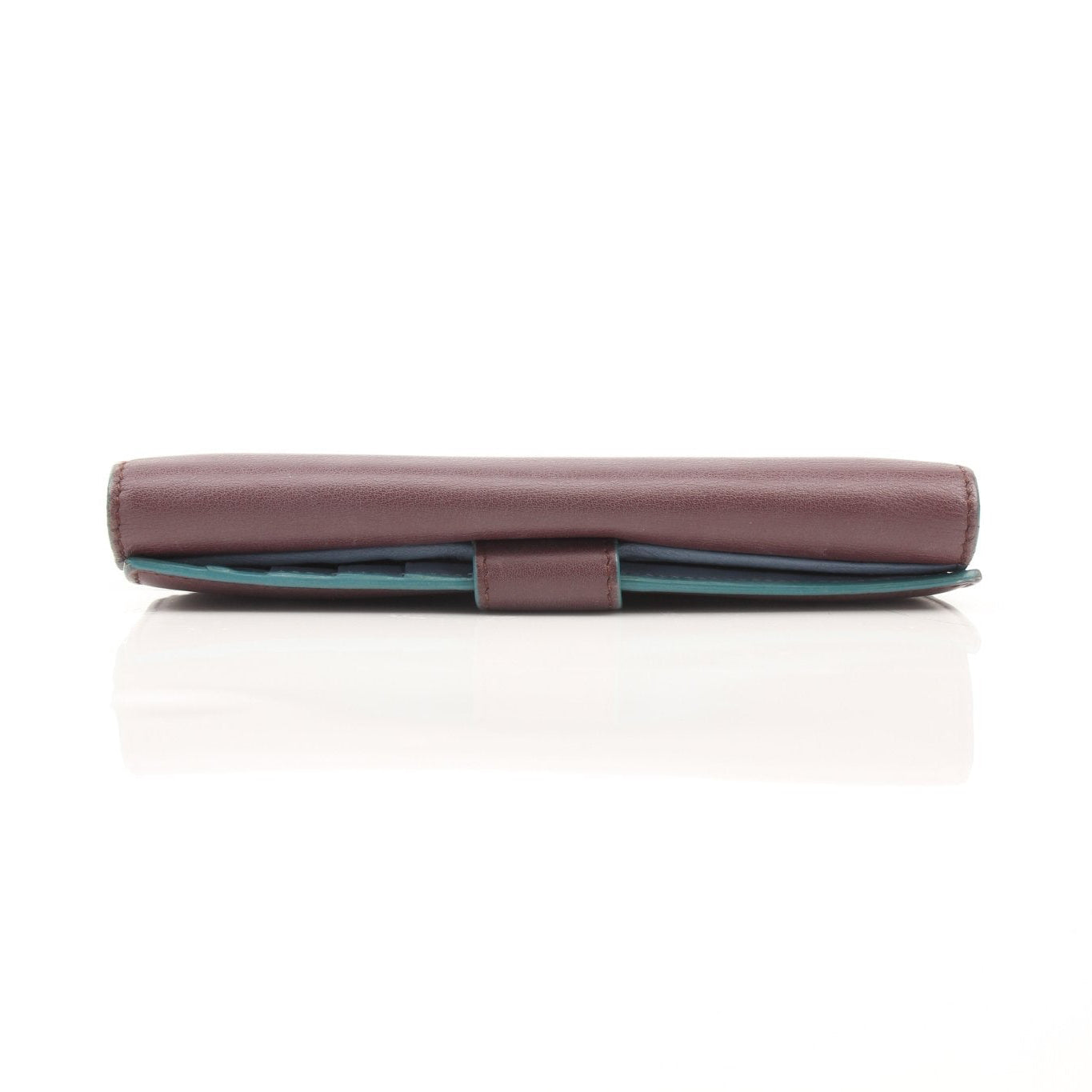 Fendi burgundy continental wallet with gold accents, featuring multiple card slots and a sleek leather design.