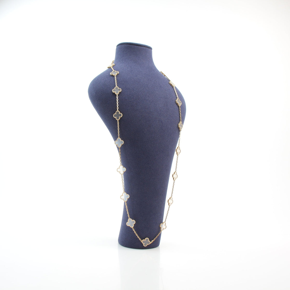 Vintage Alhambra rock crystal 20-motif long necklace by Van Cleef & Arpels, jewelry by Gold & Beyond