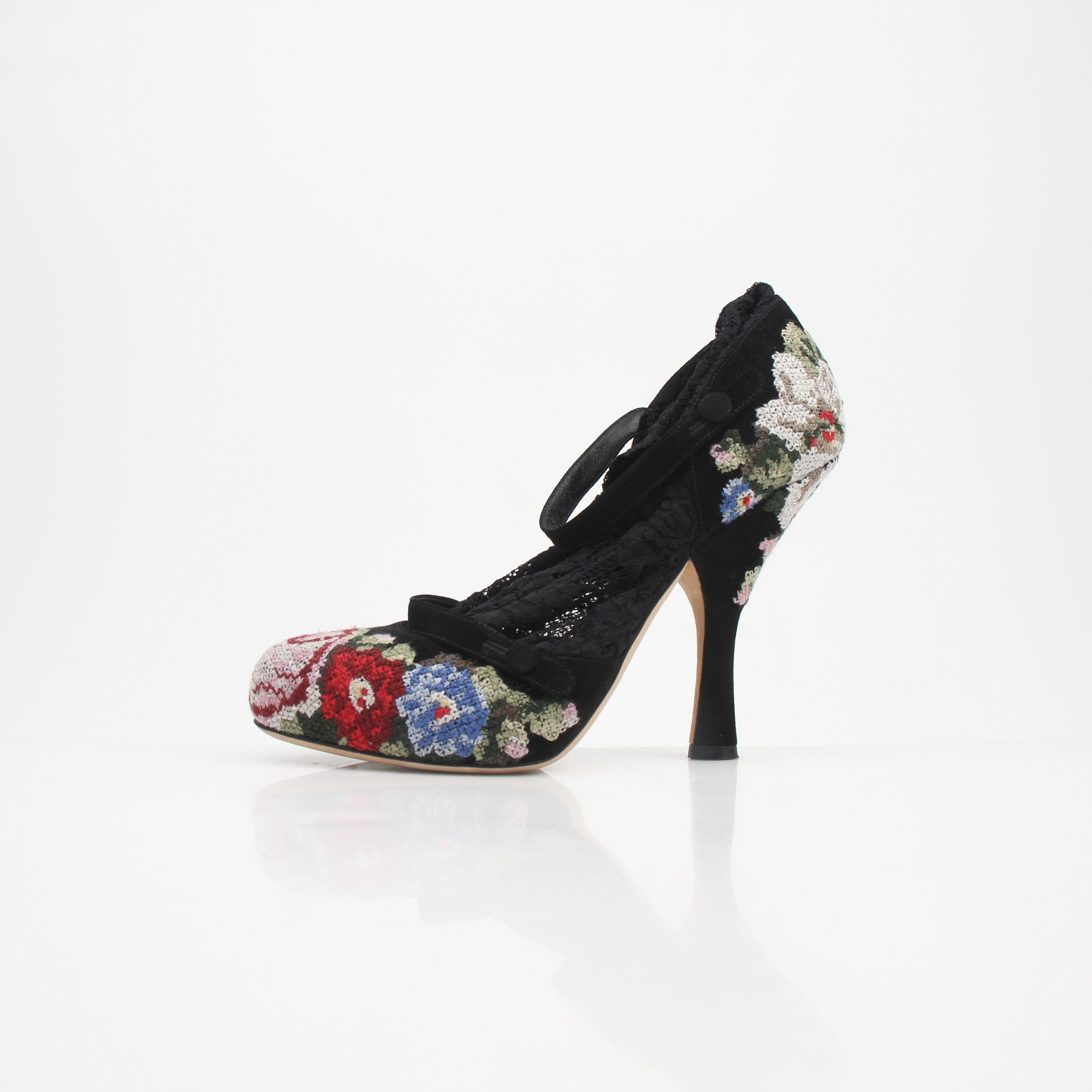 Dolce & Gabbana Runway Black Lace Sock Embroidered Heels
