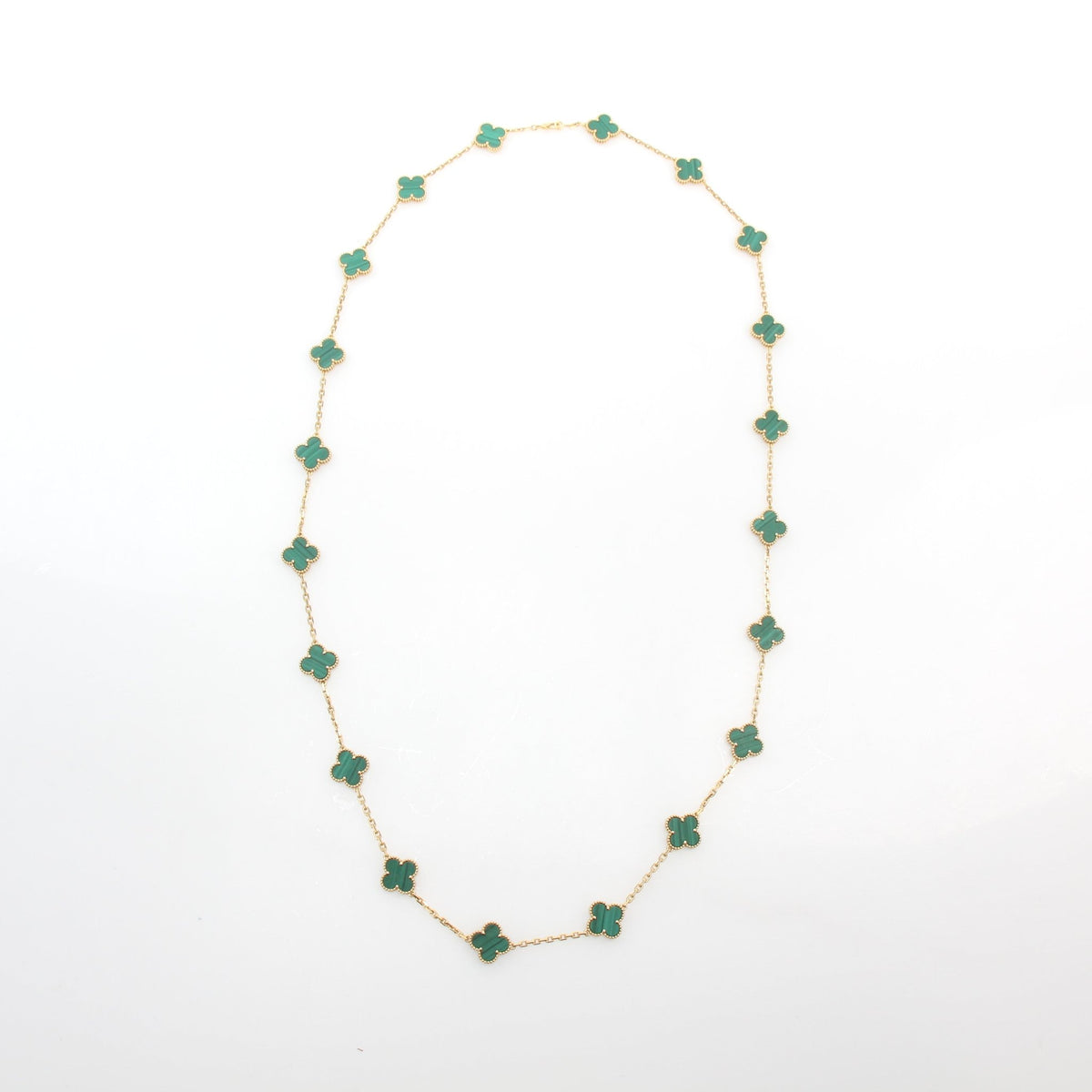 Van Cleef & Arpels Vintage Alhambra malachite 20-motif long necklace, jewelry by Gold & Beyond