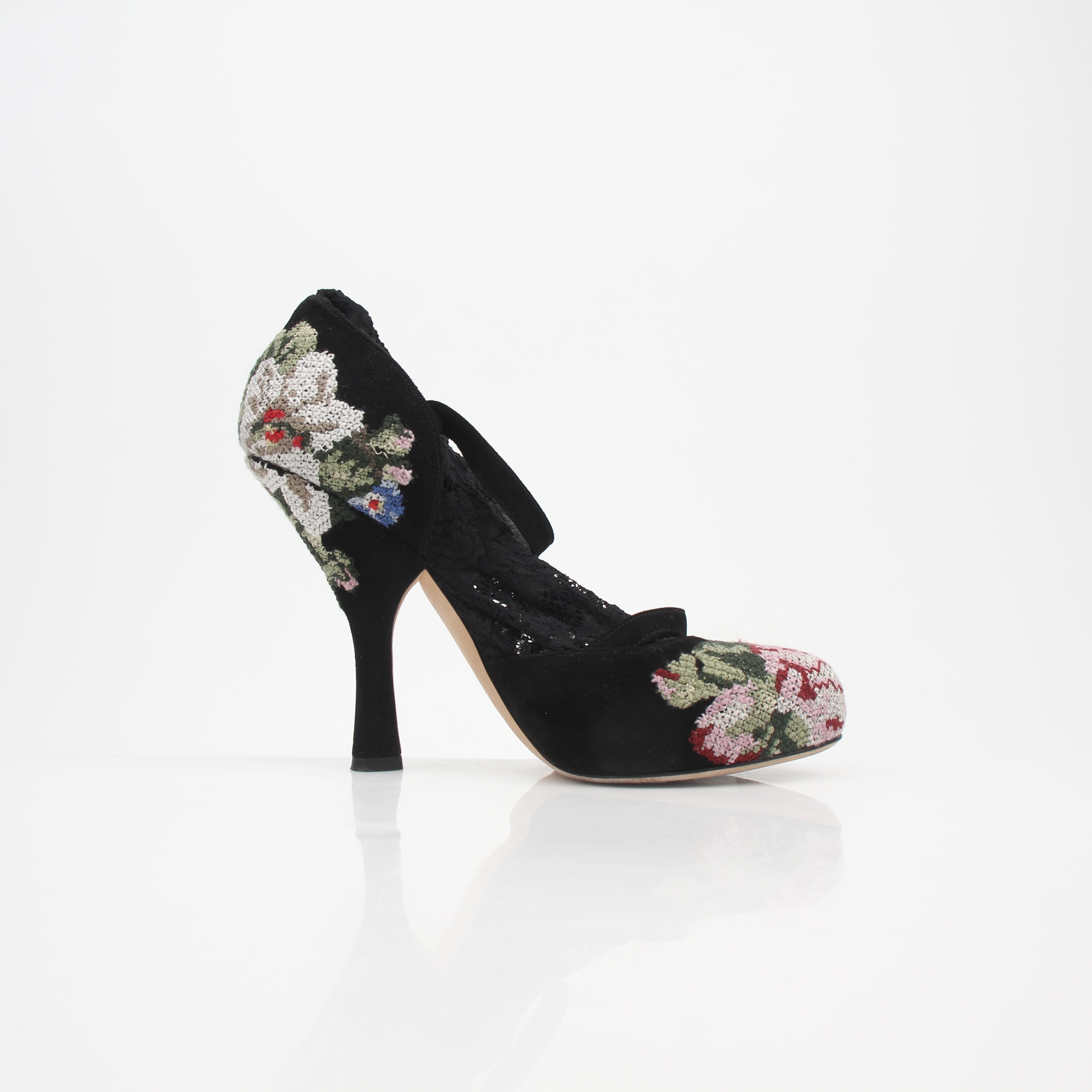 Dolce & Gabbana Runway Black Lace Sock Embroidered Heels