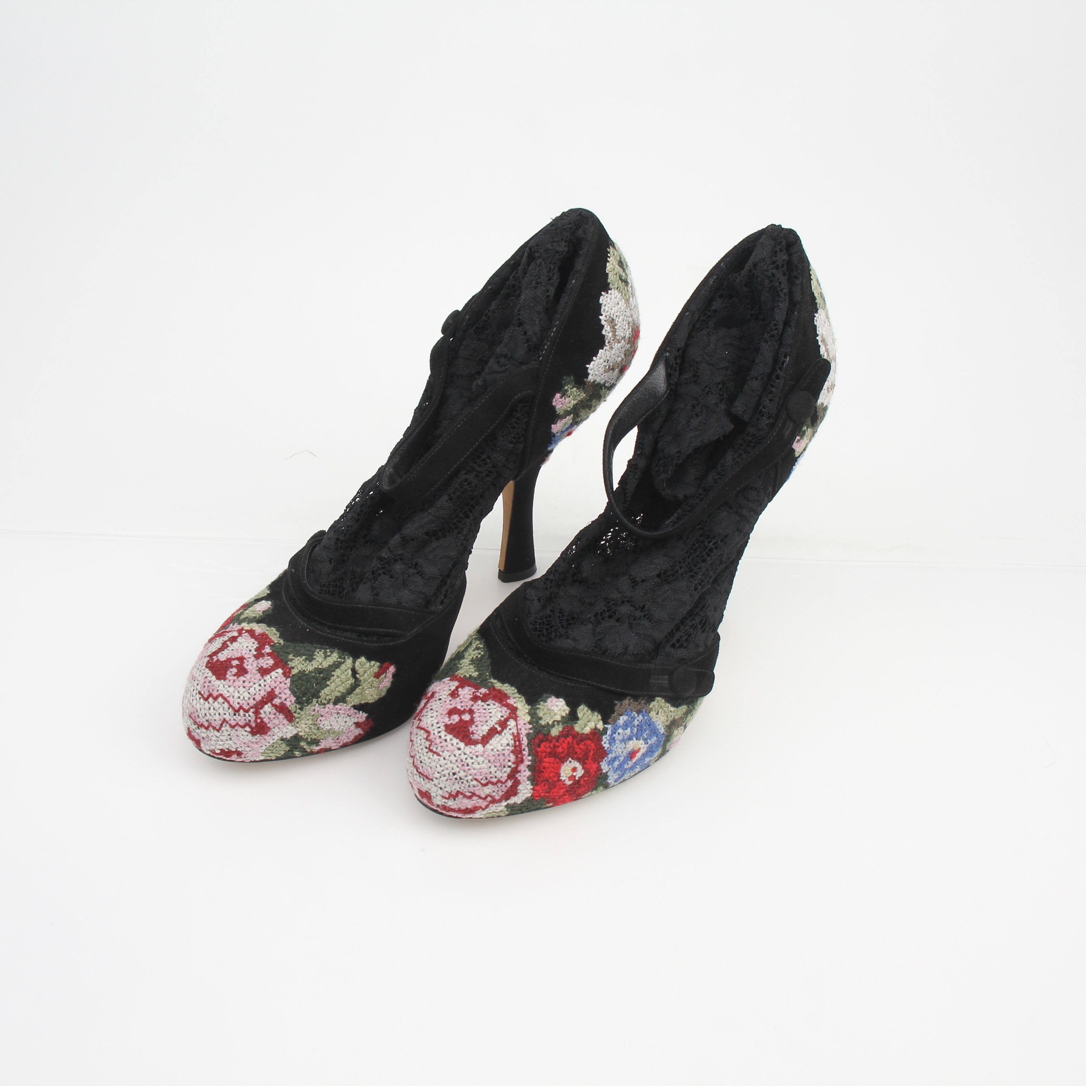 Dolce & Gabbana Runway Black Lace Sock Embroidered Heels
