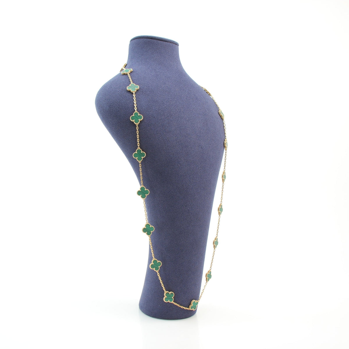 Vintage Alhambra malachite 20-motif long necklace by Van Cleef & Arpels in green stone and gold-tone metal