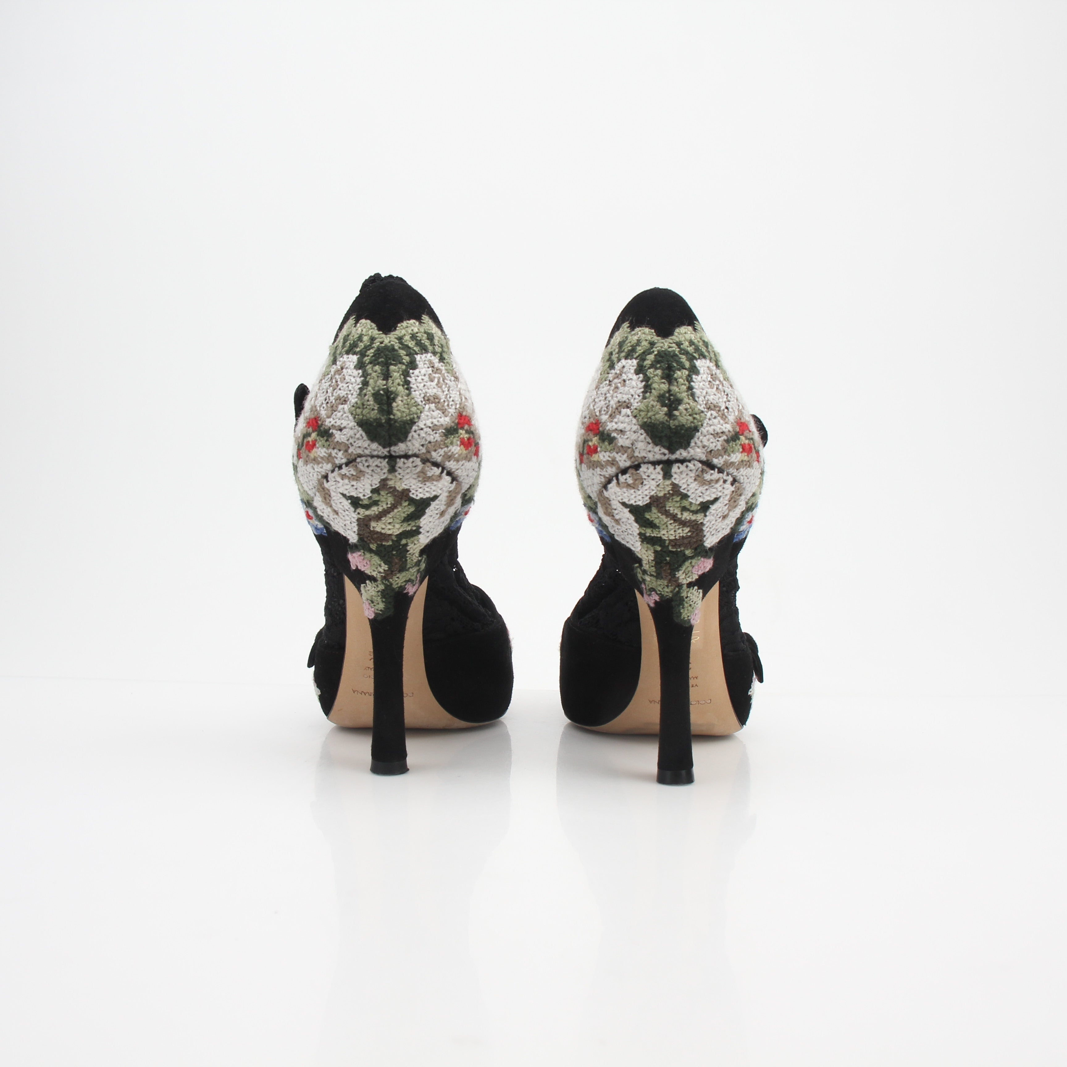 Dolce & Gabbana Runway Black Lace Sock Embroidered Heels