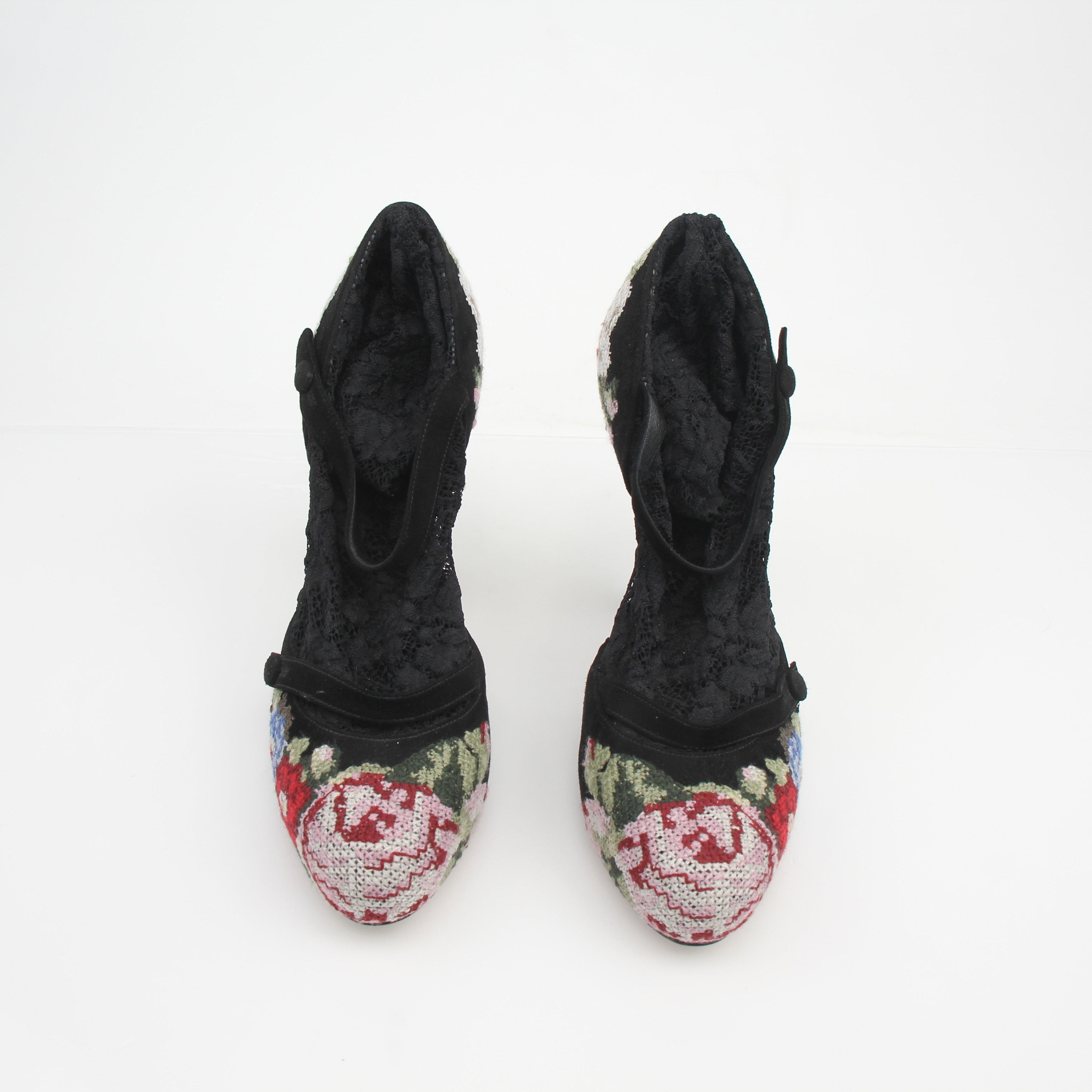 Dolce & Gabbana Runway Black Lace Sock Embroidered Heels
