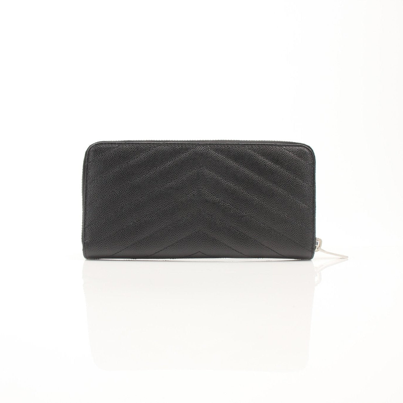 Gold & Beyond Saint Laurent Matelassé Chevron zip-around wallet with quilted design and gold-tone zipper.
